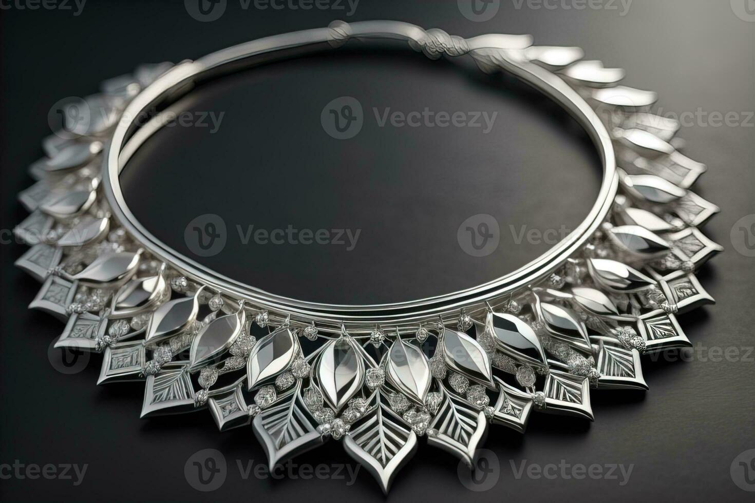 Silver necklace on a solid color background in close-up. ai generative photo