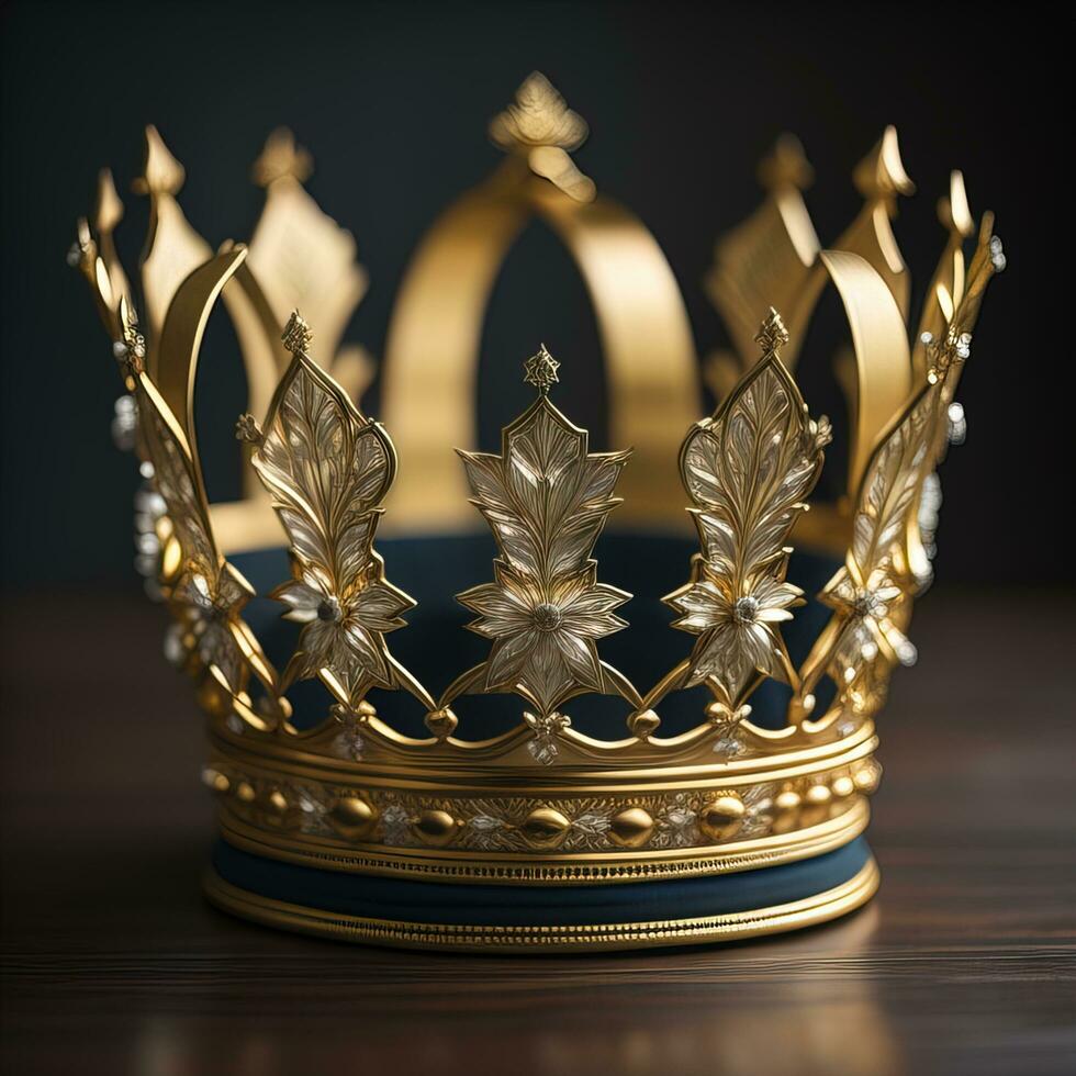 low key image of beautiful golden queen, king crown. ai generative photo
