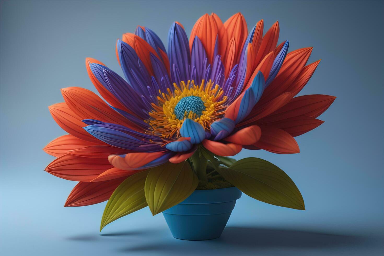 Flowers in a pot on a solid color background. ai generative photo