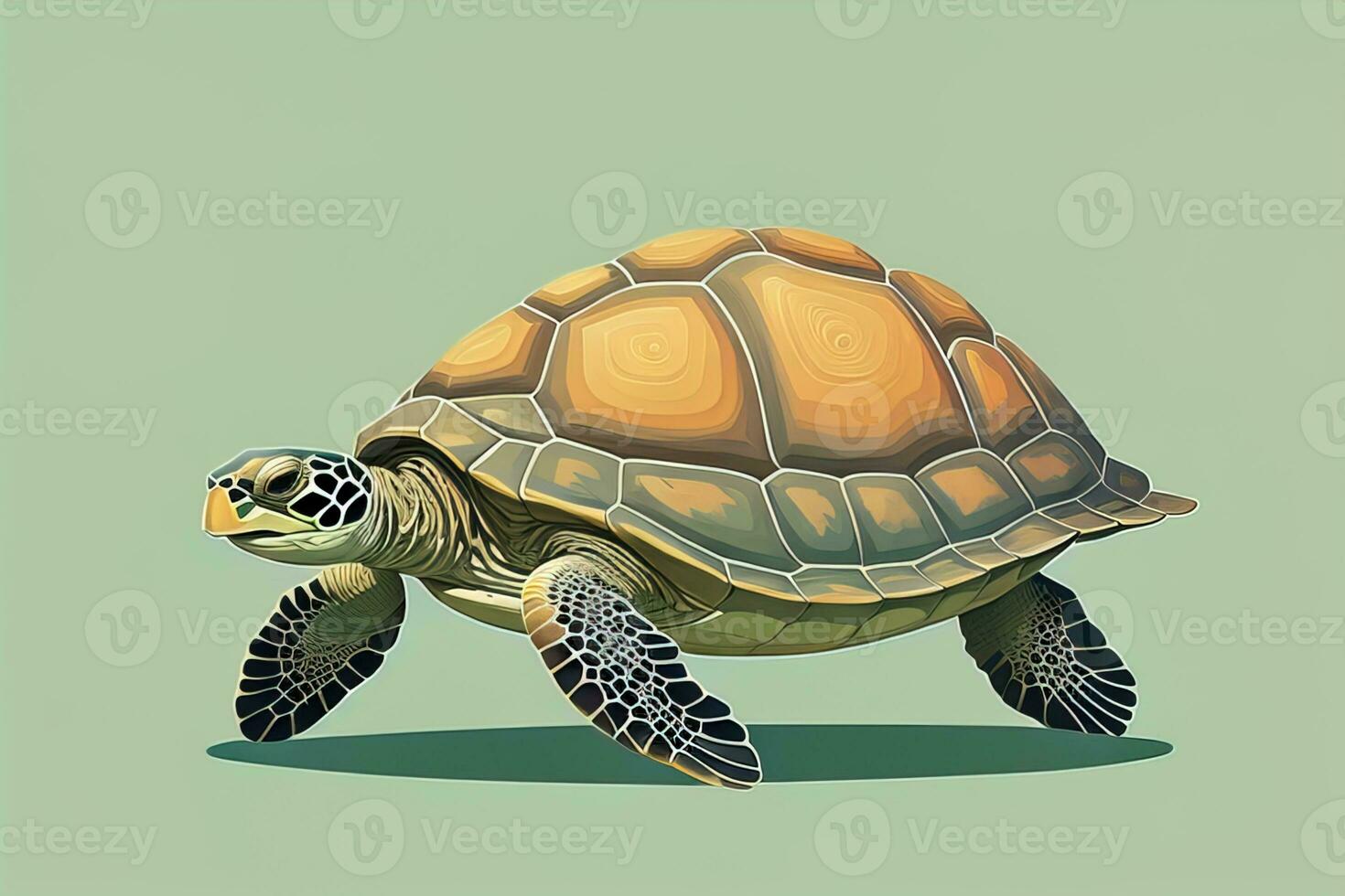 illustration of a turtle on a green background in cartoon style. ai generative photo