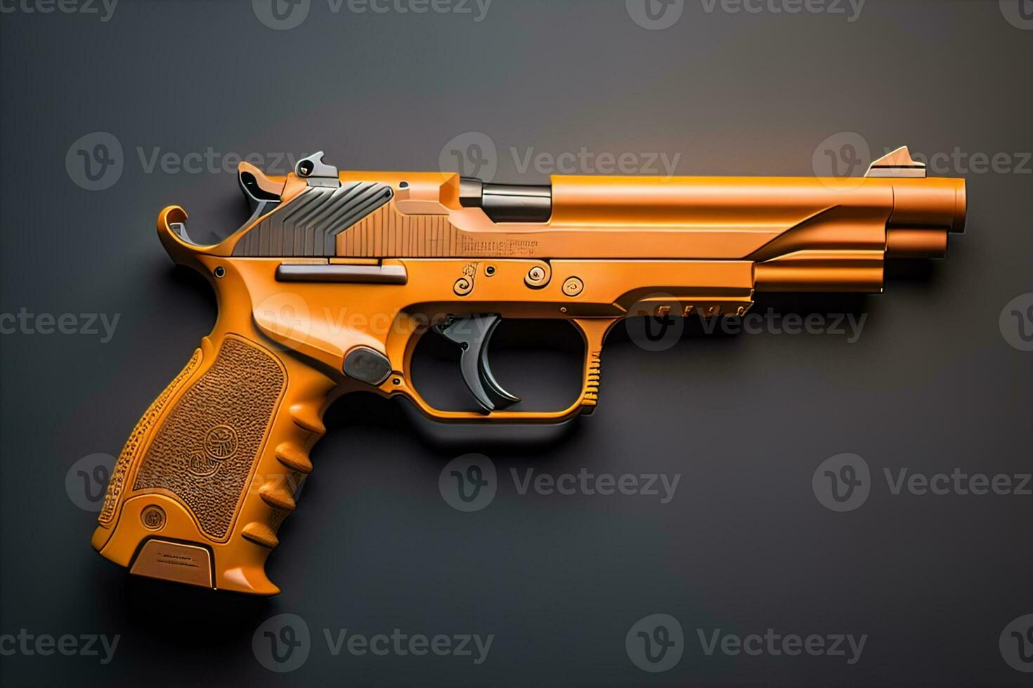 Semi-automatic handgun on a solid color background. Close-up. ai generative photo