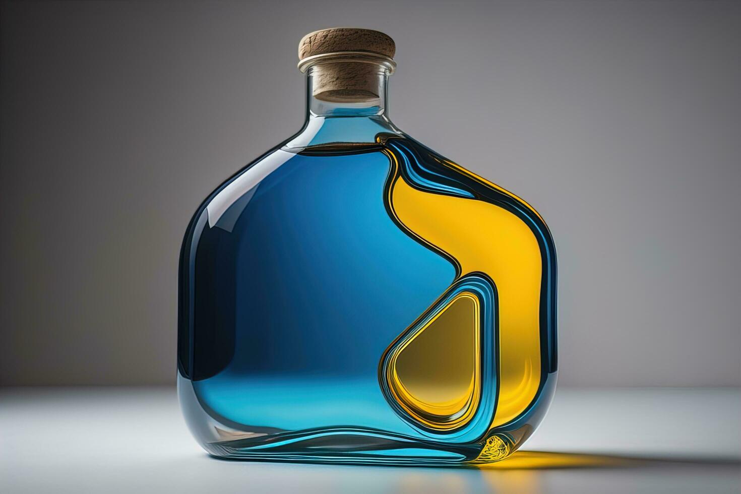 Bottle with a liquid on a solid color background. ai generative photo