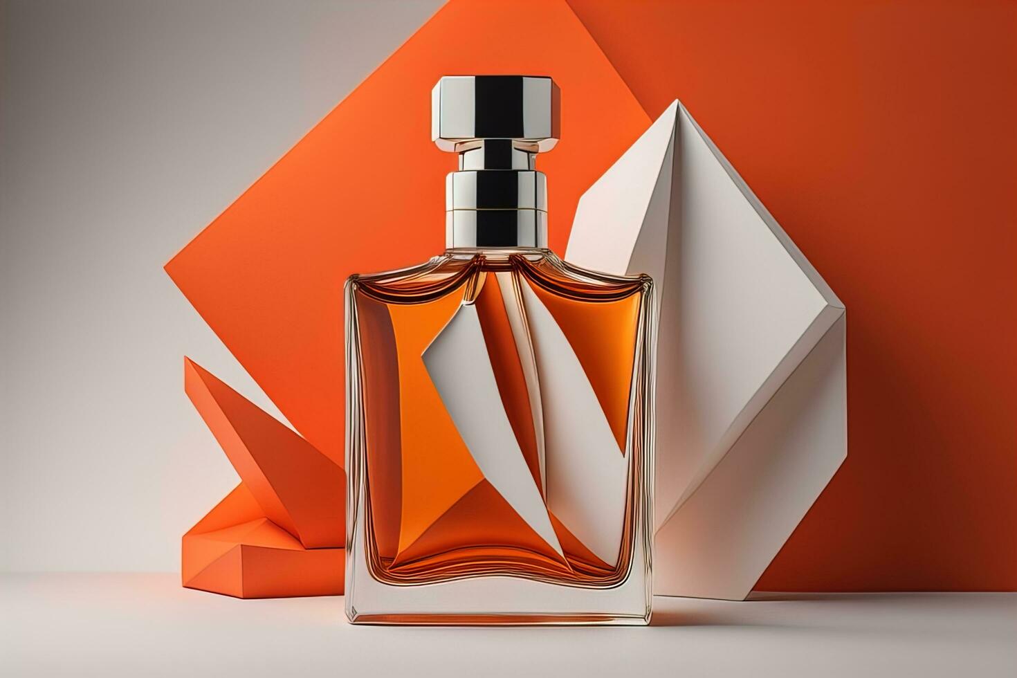 Creative and brandless Perfume bottle and flower on the wooden table, closeup. ai generative photo