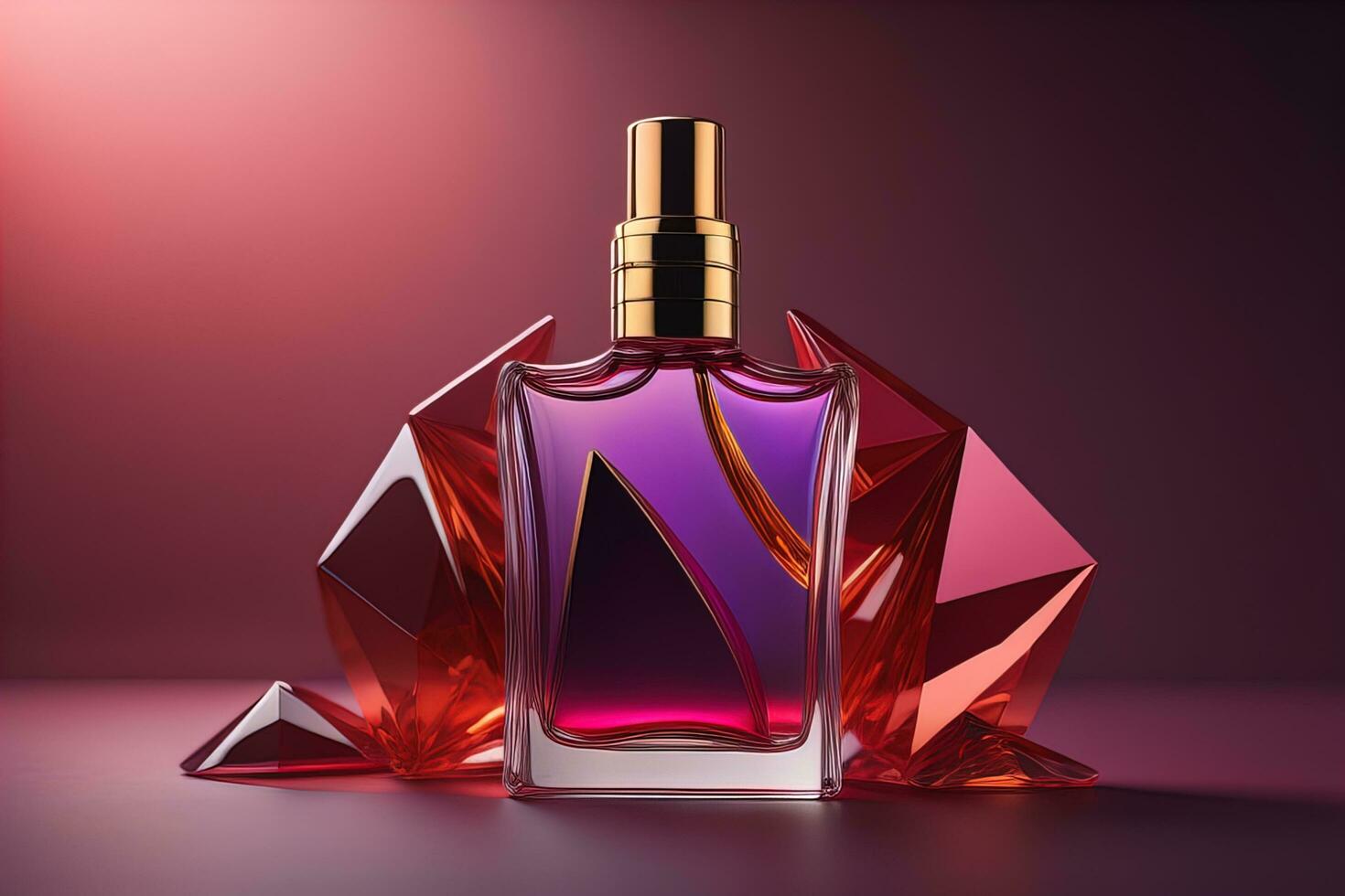 Creative and brandless Perfume bottle and flower on the wooden table, closeup. ai generative photo