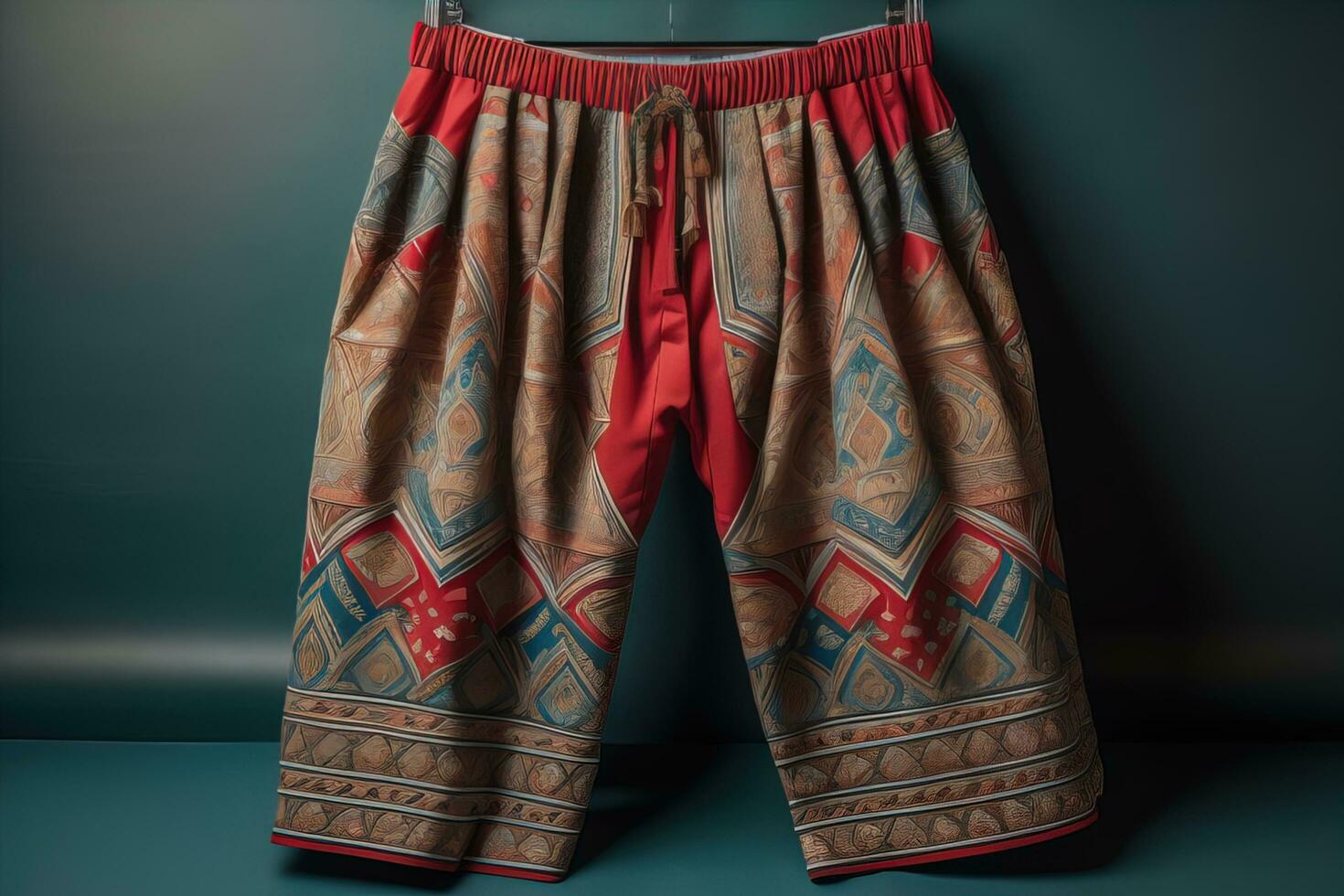 Men's shorts with a pattern on a solid color background. Studio shooting. ai generative photo