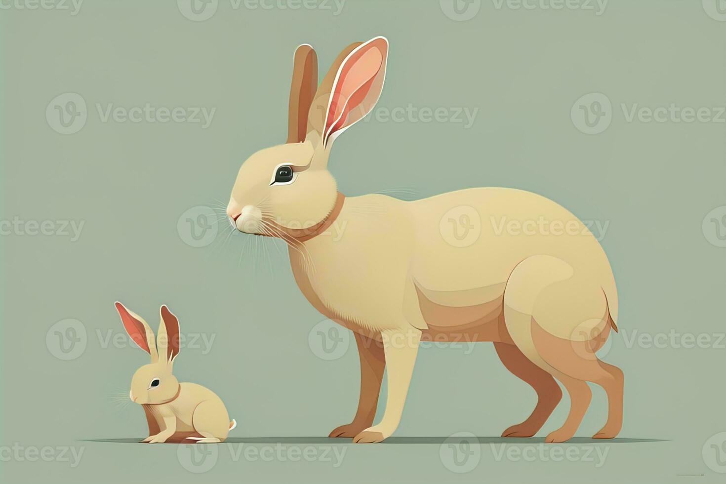 Vector illustration of a cute white rabbit sitting on a gray background. ai generative photo