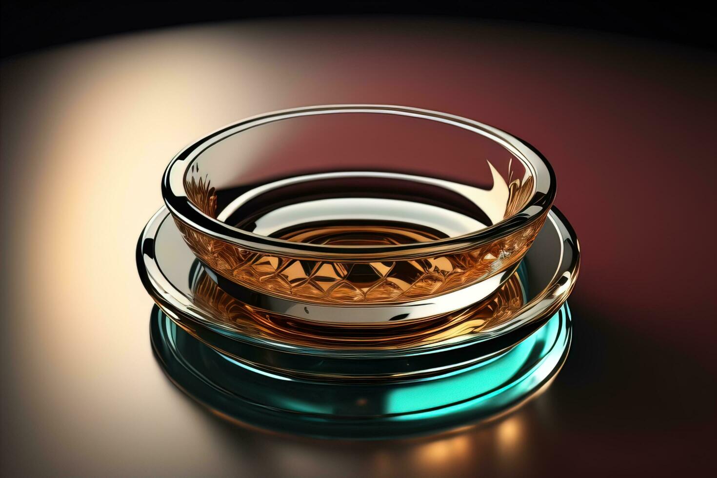 Empty glossy transparent ashtray on a dark background. ai generative photo