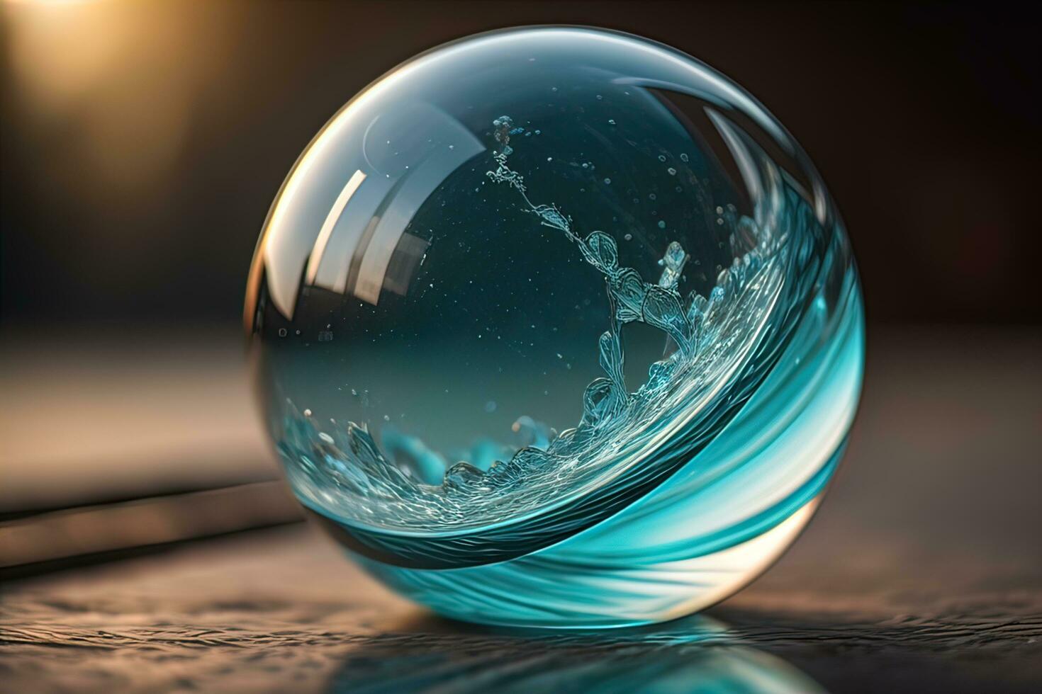 Transparent crystal ball on a wooden table. ai generative photo
