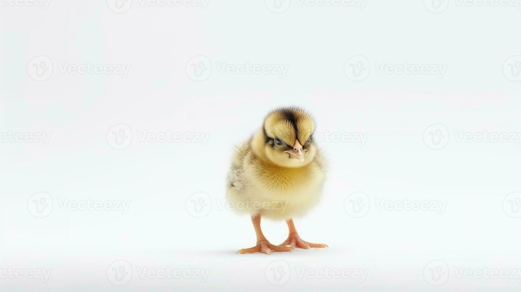 Newly hatched chick isolated on white background - selective focus, copy space . Generative AI photo