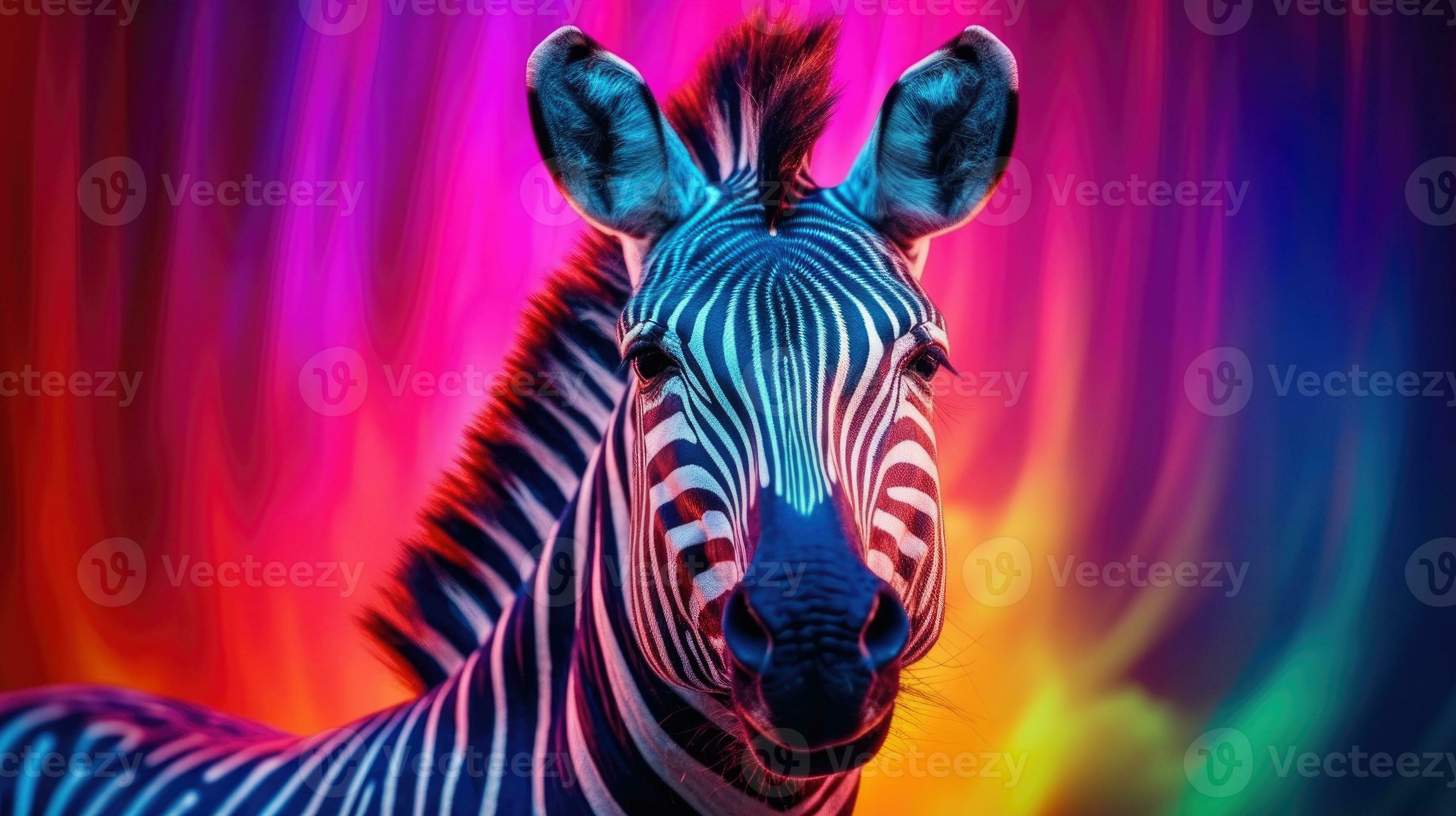 Premium Photo  Colorful zebra portrait on dark background by Generative AI