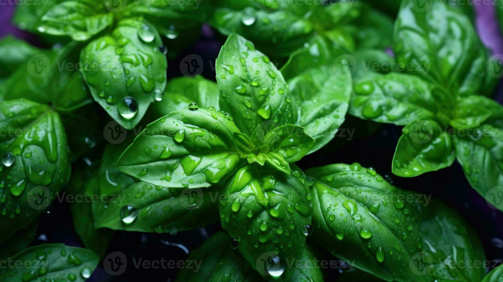 Background of green basil leaves. Generative AI photo