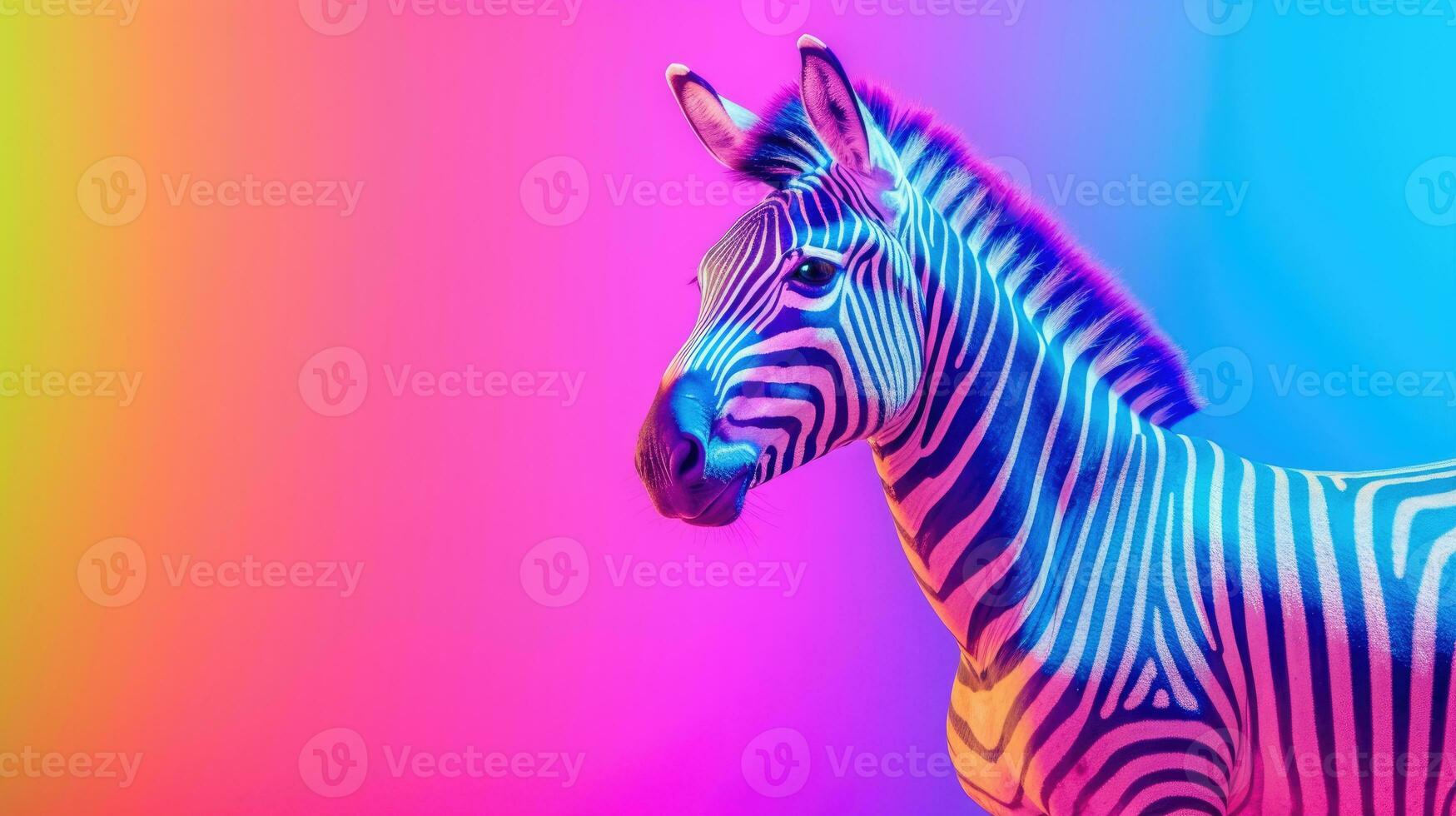 Zebra on a bright rainbow background. Generative AI photo