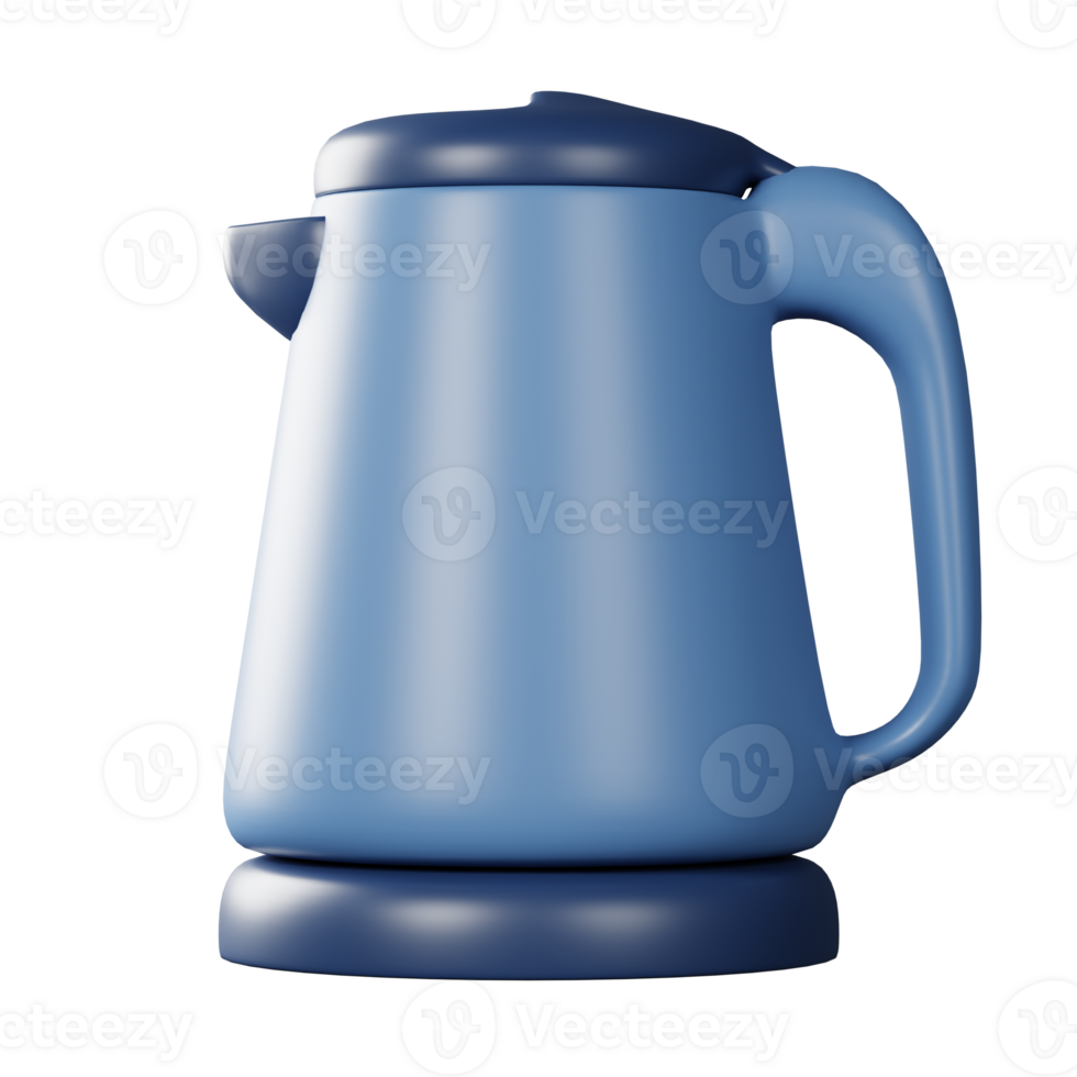 Hot water kettle 3d render on transparent background. png