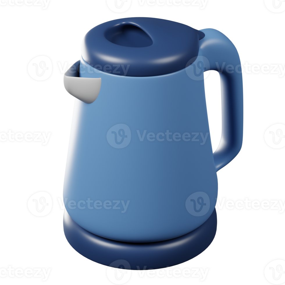 Hot water kettle 3d render on transparent background. png