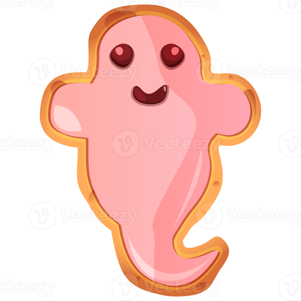 Halloween cute ghost gingerbread  cartoon illustration. Halloween Elements and Objects for Design Projects. png