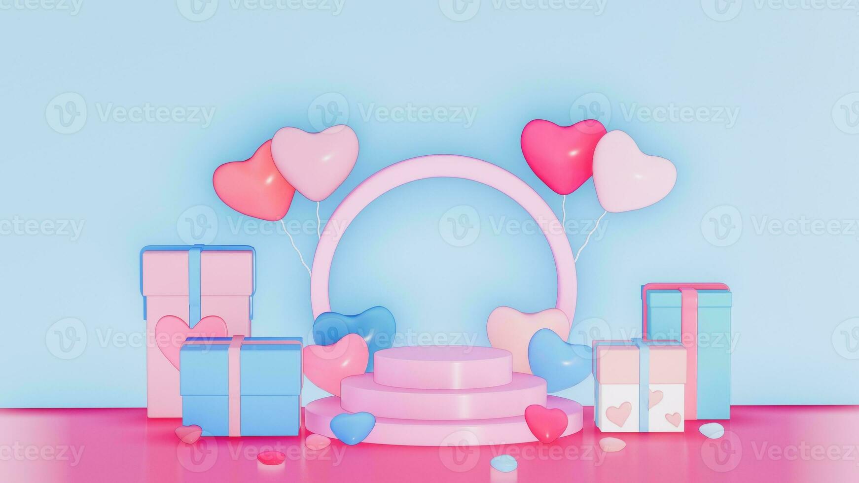 Birthday 3D With Podium Background For Product , celebrate , Advertising . Pastel Background . 3D rendering photo