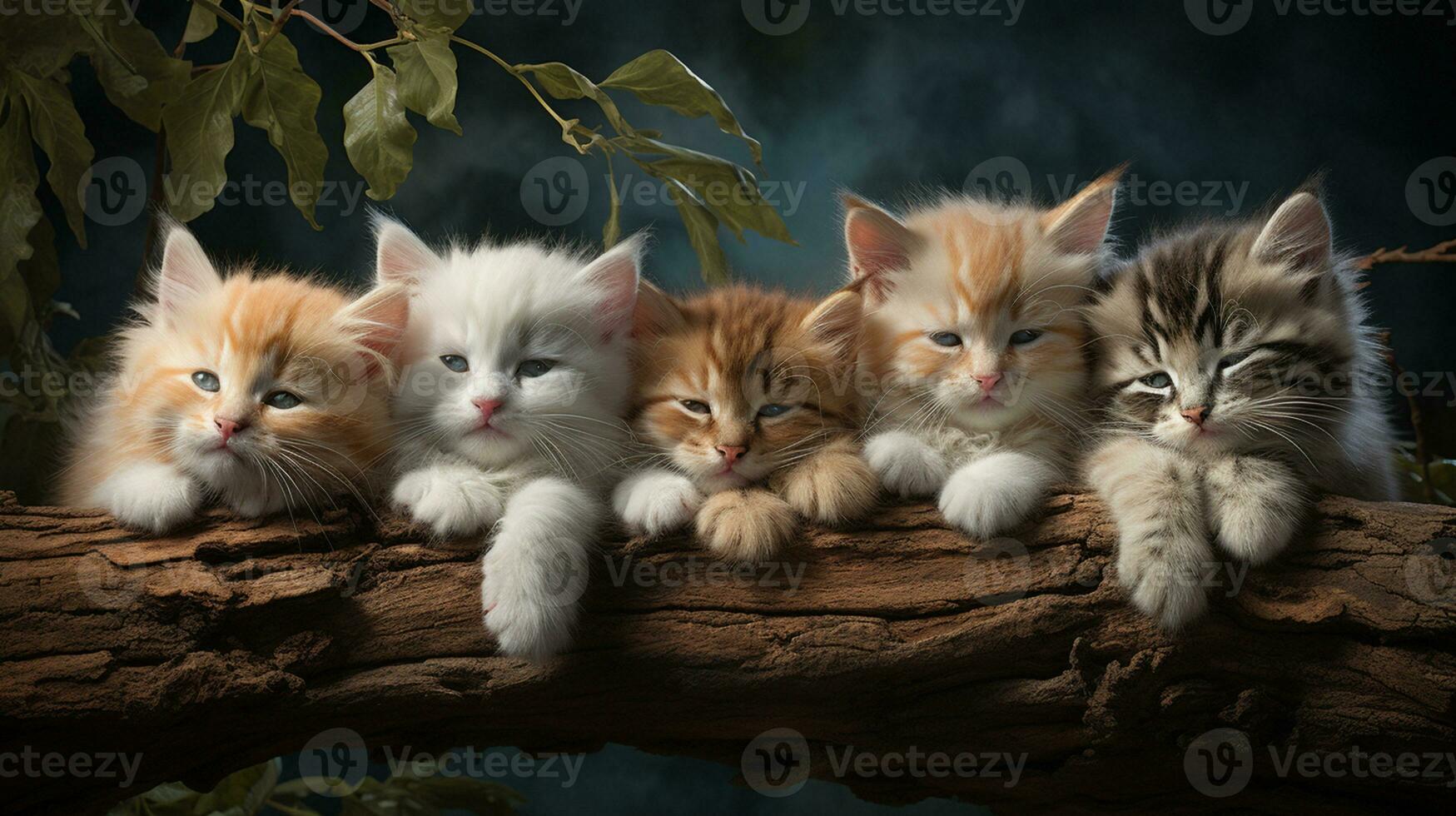 peacefully sleeping baby cat, cozy cute kitten napping, AI Generative photo