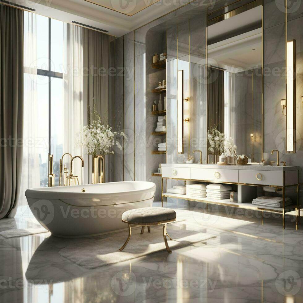 Interior Design of a spacious Modern Luxury Bathroom, AI Generative photo