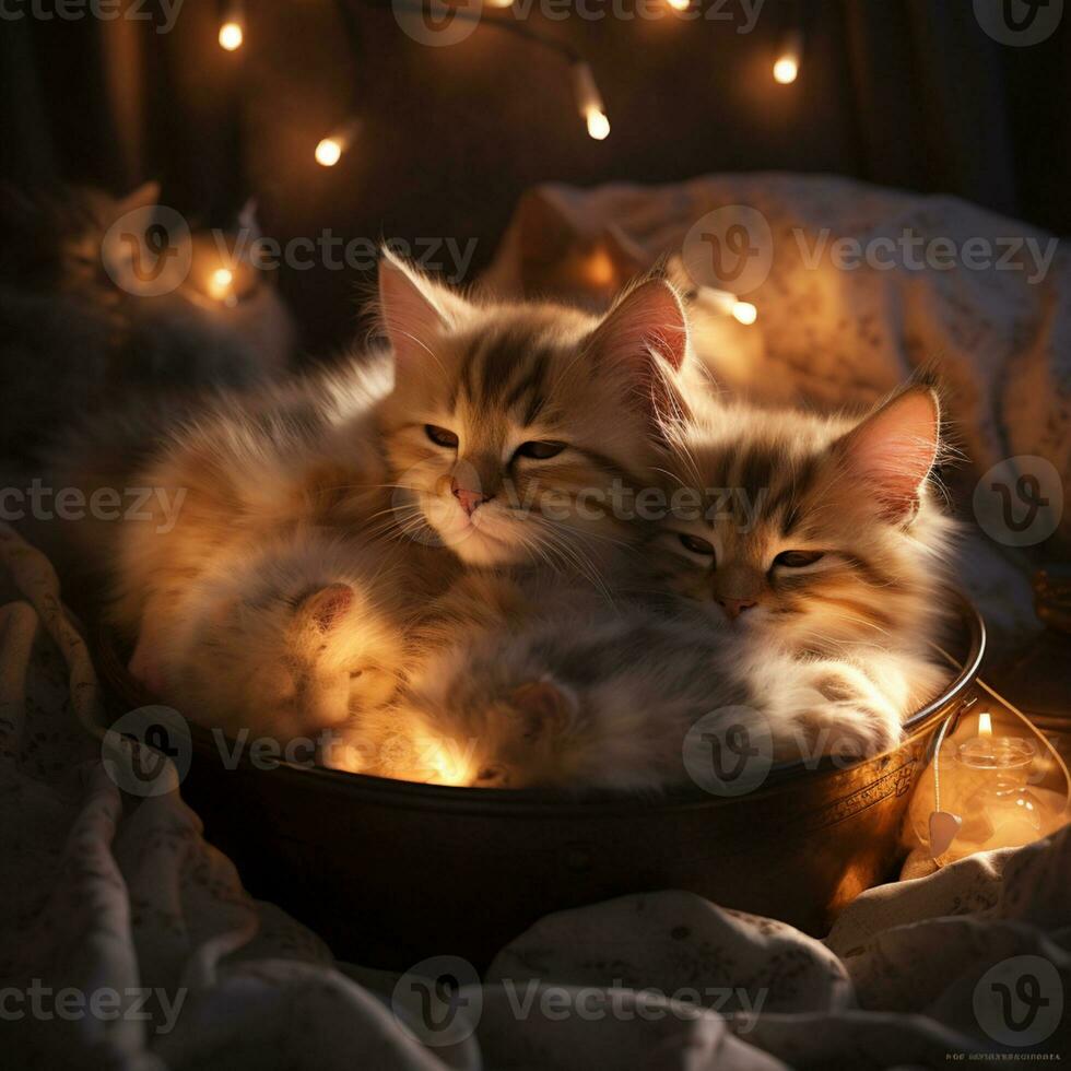 peacefully sleeping baby cat, cozy cute kitten napping, AI Generative photo