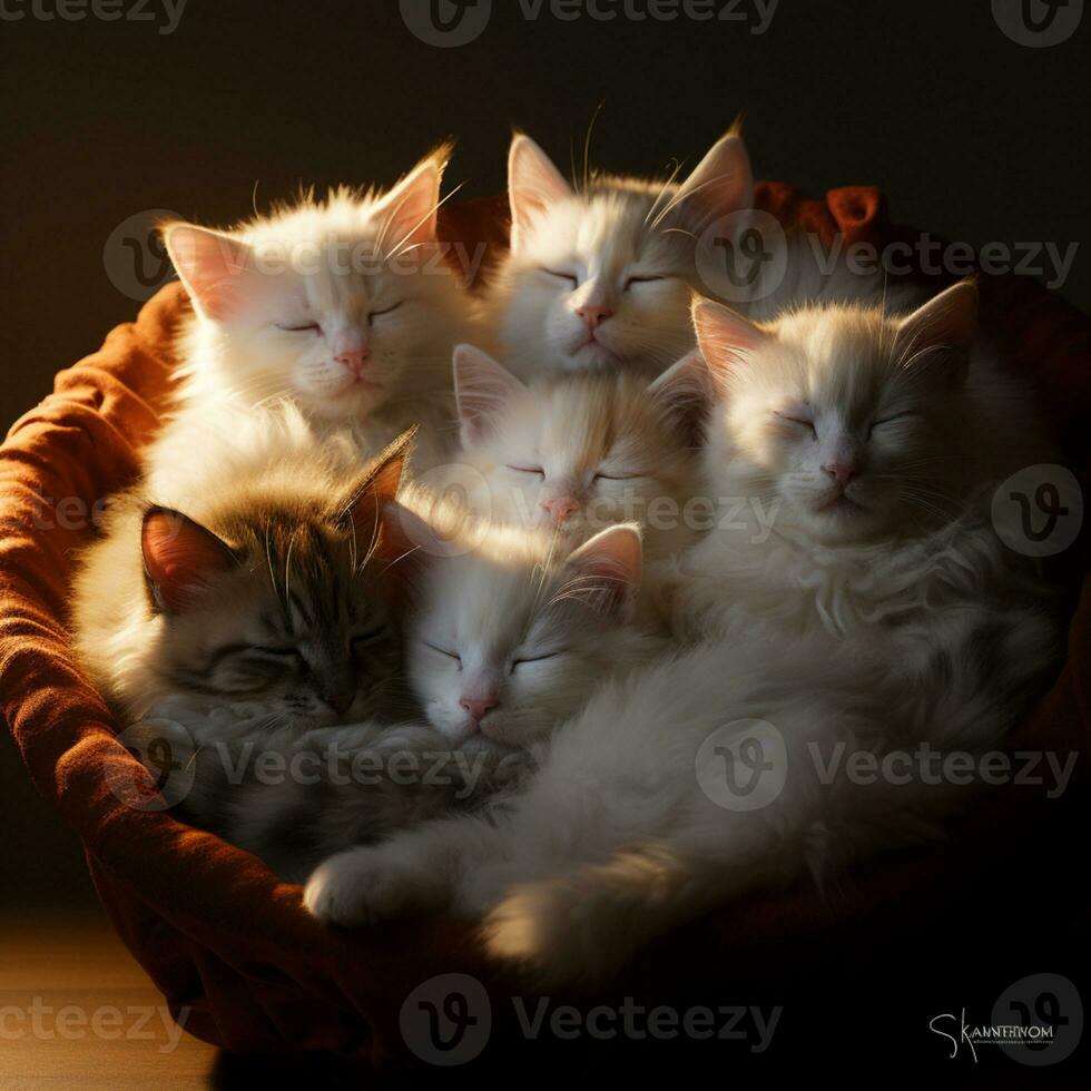 peacefully sleeping baby cat, cozy cute kitten napping, AI Generative photo