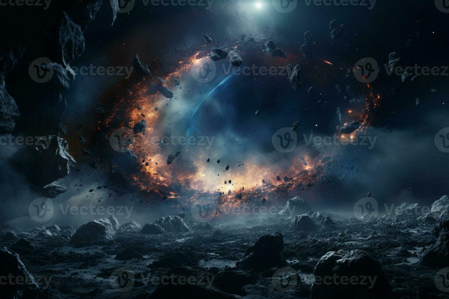 Futuristic Cockpit of spaceship control system room with planets view scenery, Outer space, astronaut. Planet horizon, AI Generative photo