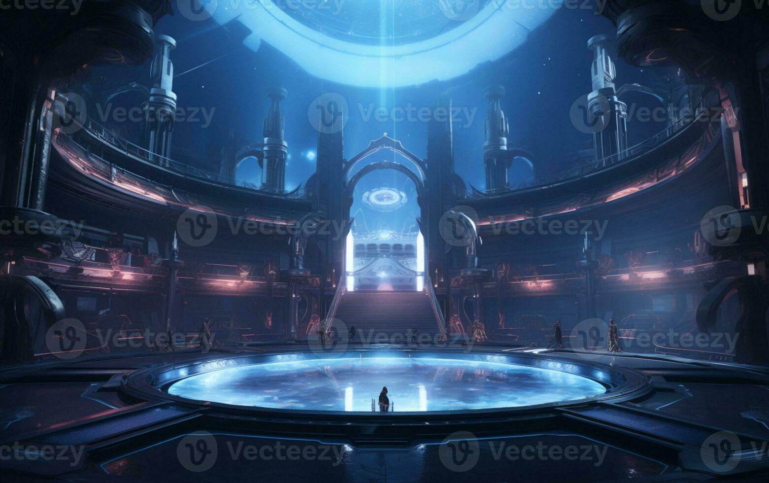 virtual privilegios reales fantasía arena, e-sport juego batalla, estadio, futurista espacio, ai generativo foto