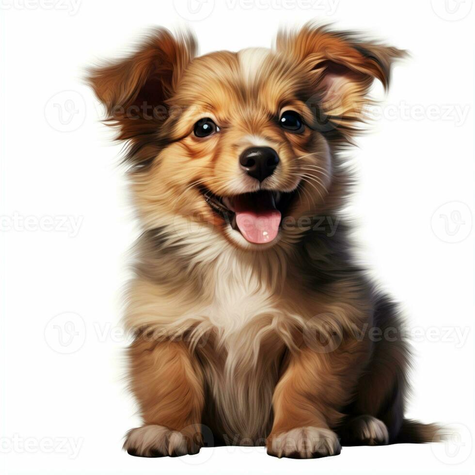 Funny and happy puppy dog isolated on white background, cute pet, AI Generative photo