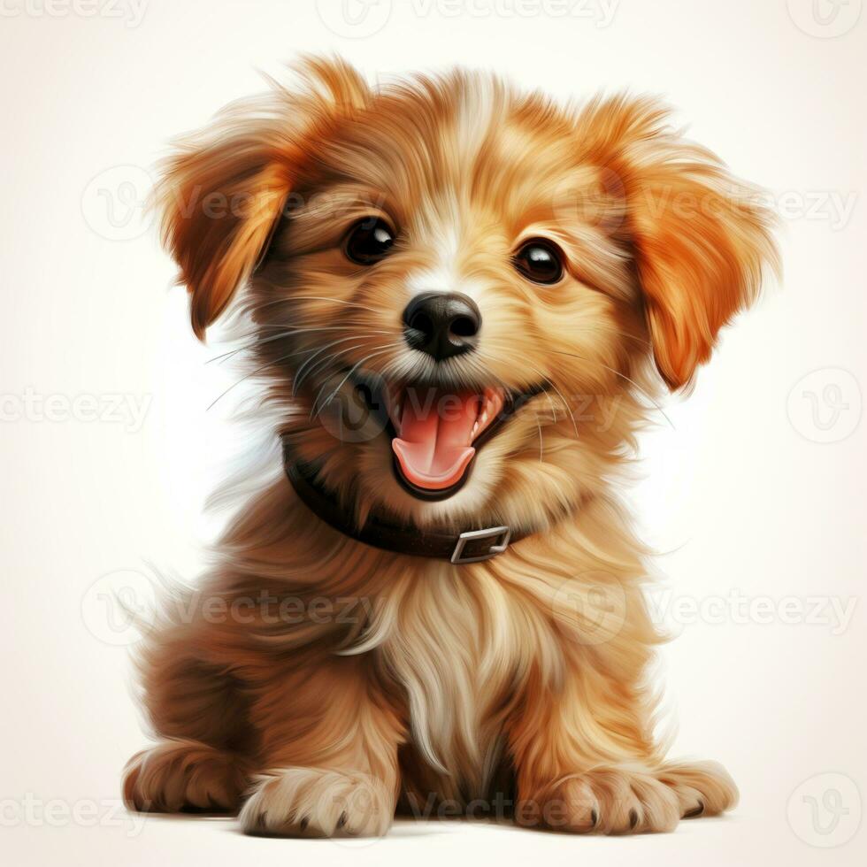 Funny and happy puppy dog isolated on white background, cute pet, AI Generative photo