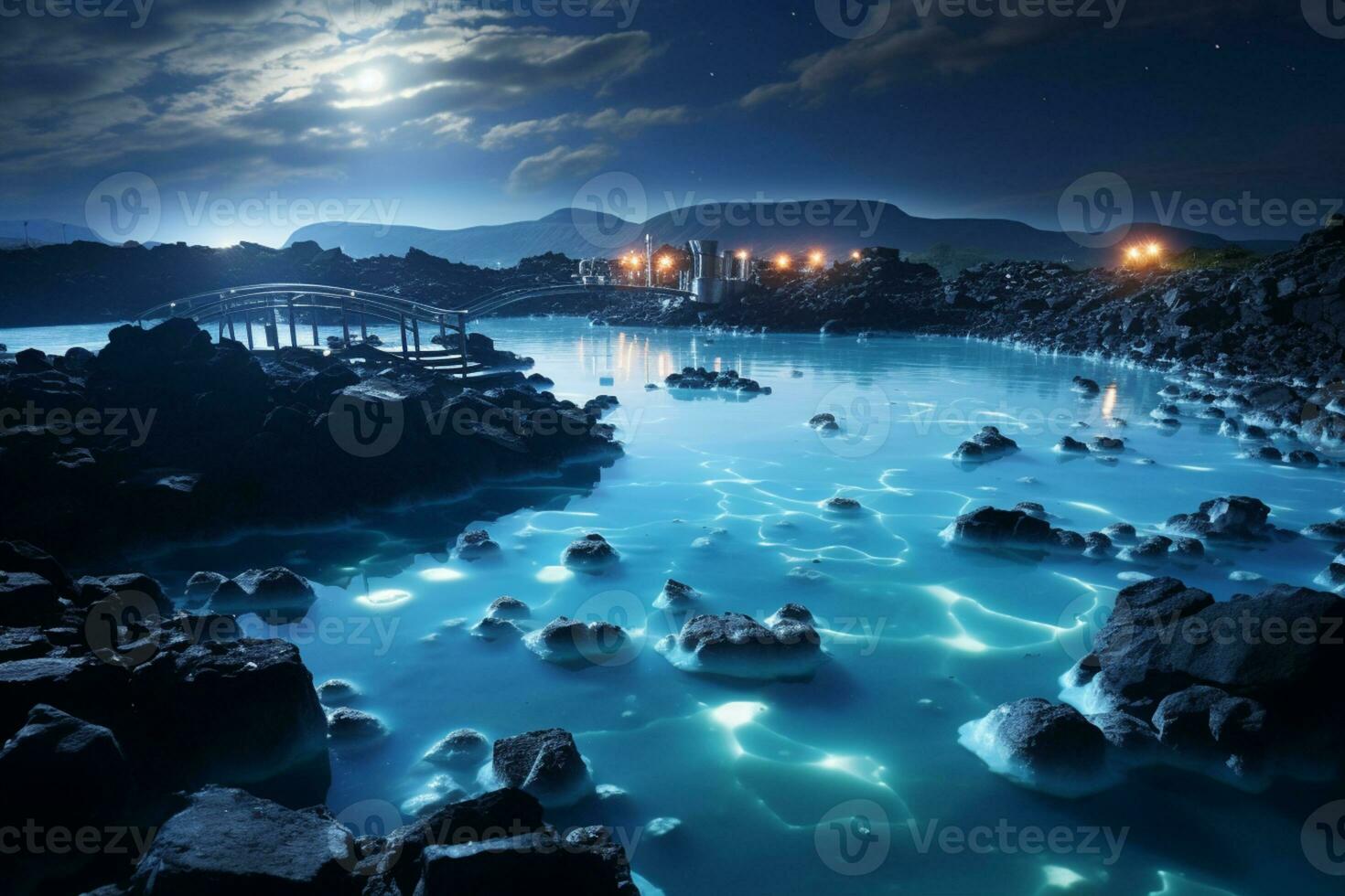 Enchanting beautiful glow of sea, a surreal sight of glowing cave, glittering effect, coastline, AI Generative photo