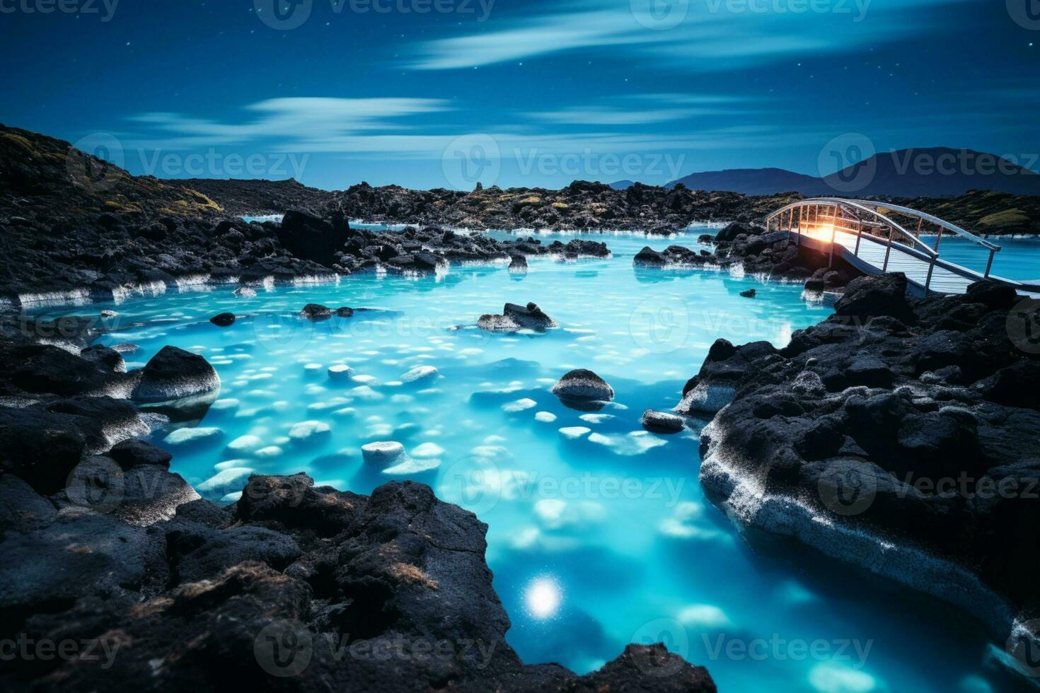 Enchanting beautiful glow of sea, a surreal sight of glowing cave, glittering effect, coastline, AI Generative photo