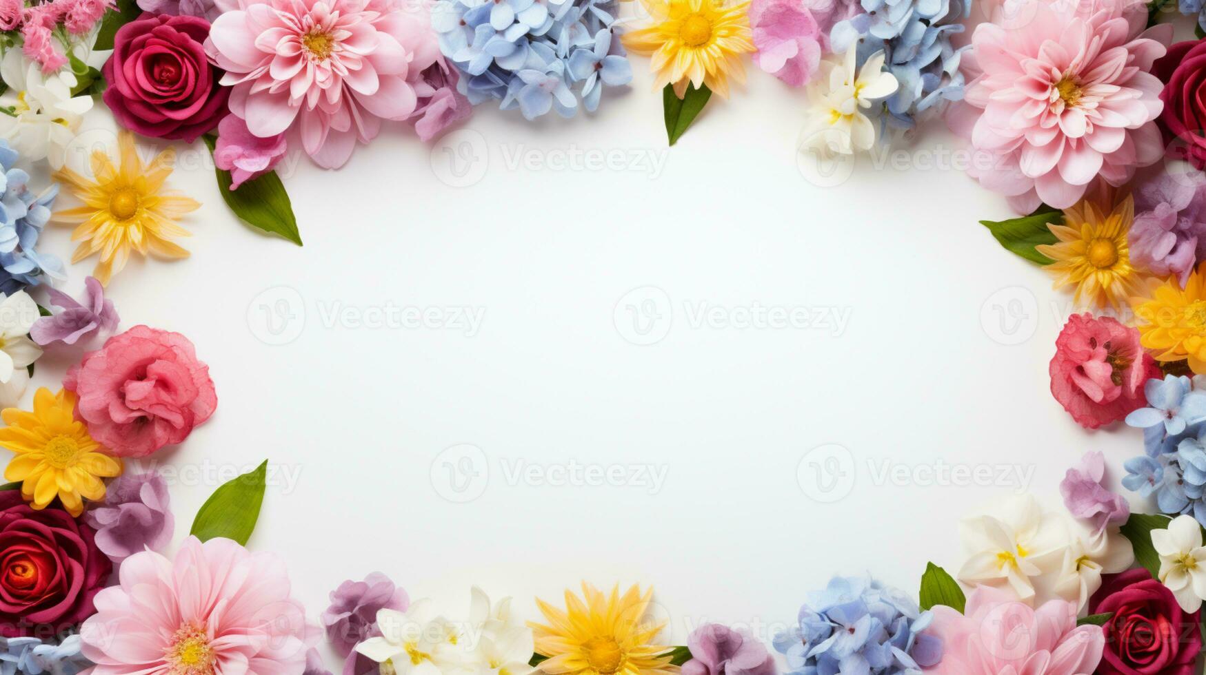 Colorful flower arranged on white background, Copy Space, AI Generative photo