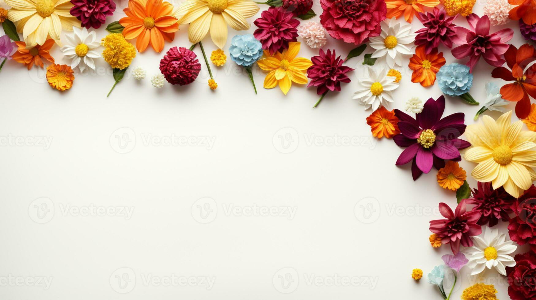 Colorful flower arranged on white background, Copy Space, AI Generative photo