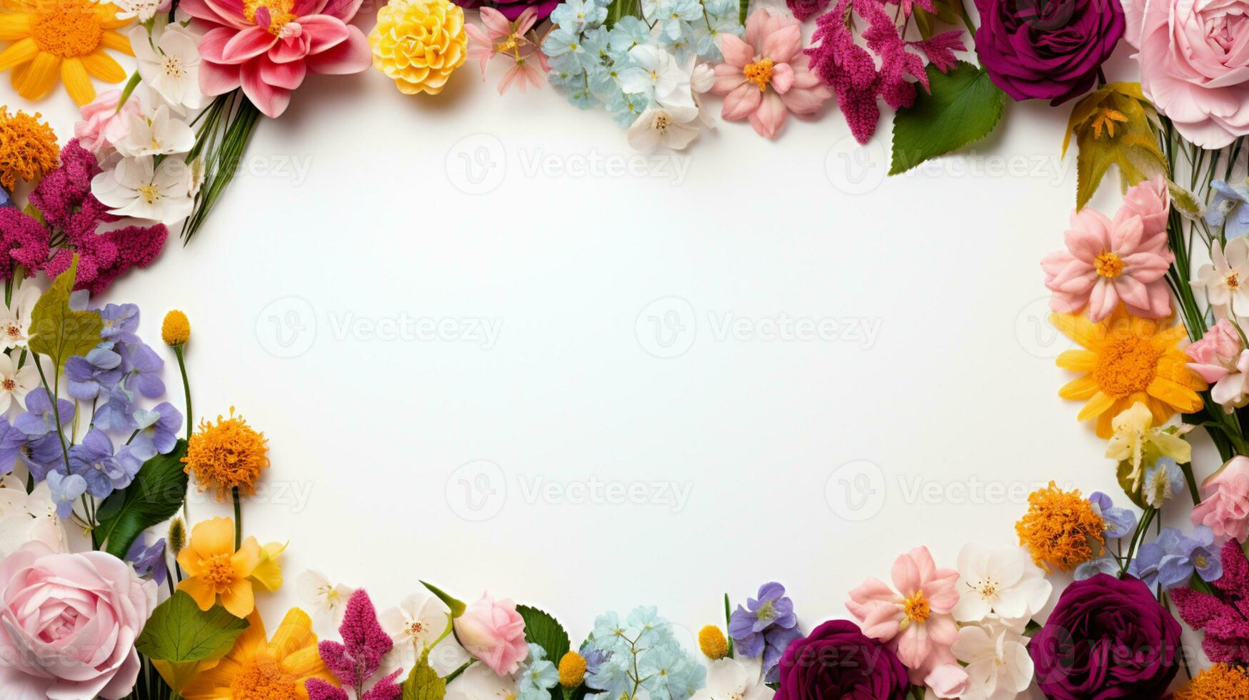 Colorful flower arranged on white background, Copy Space, AI Generative photo