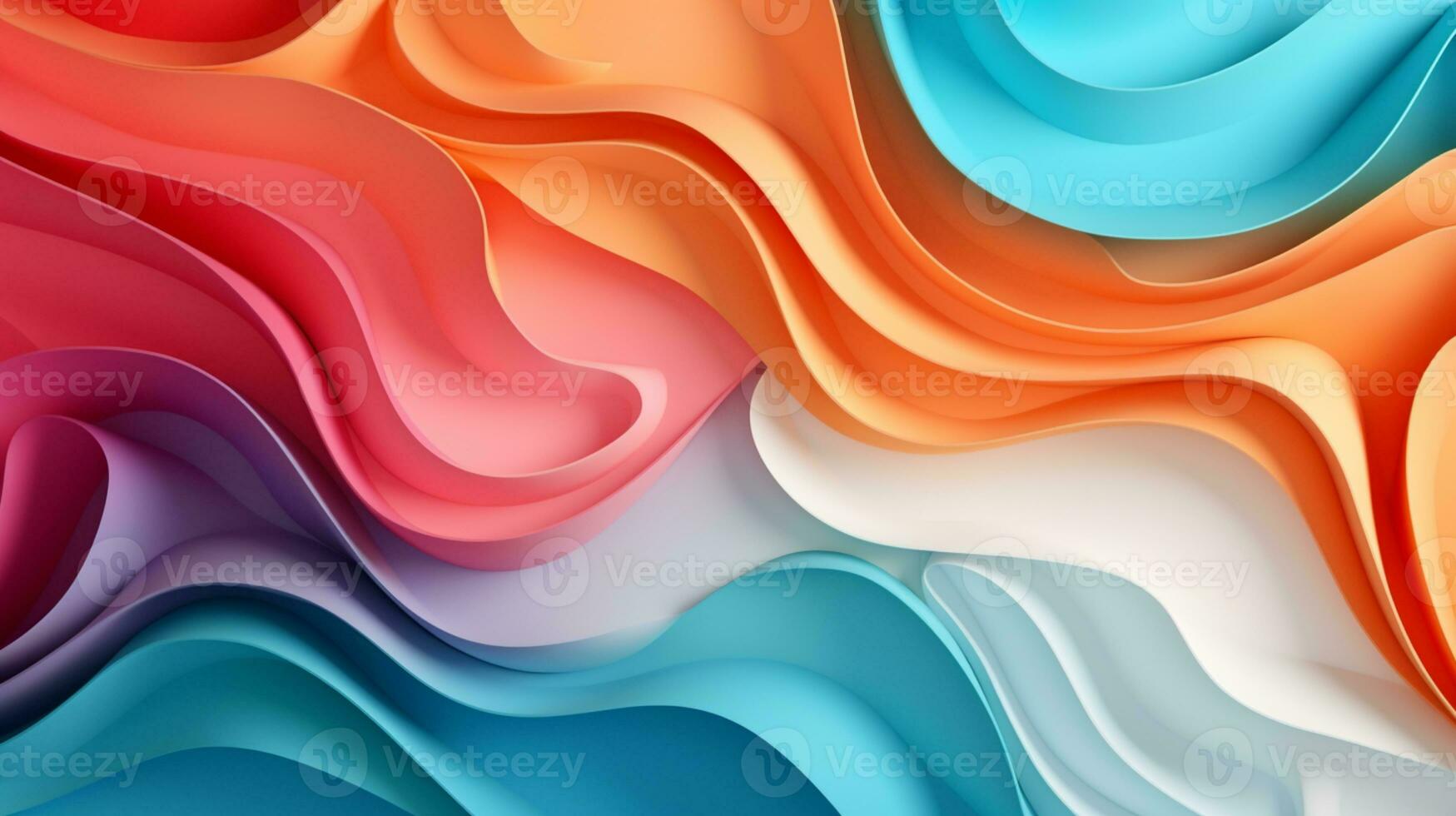 Colorful paper waves on white background, abstract papercut design, AI Generative photo