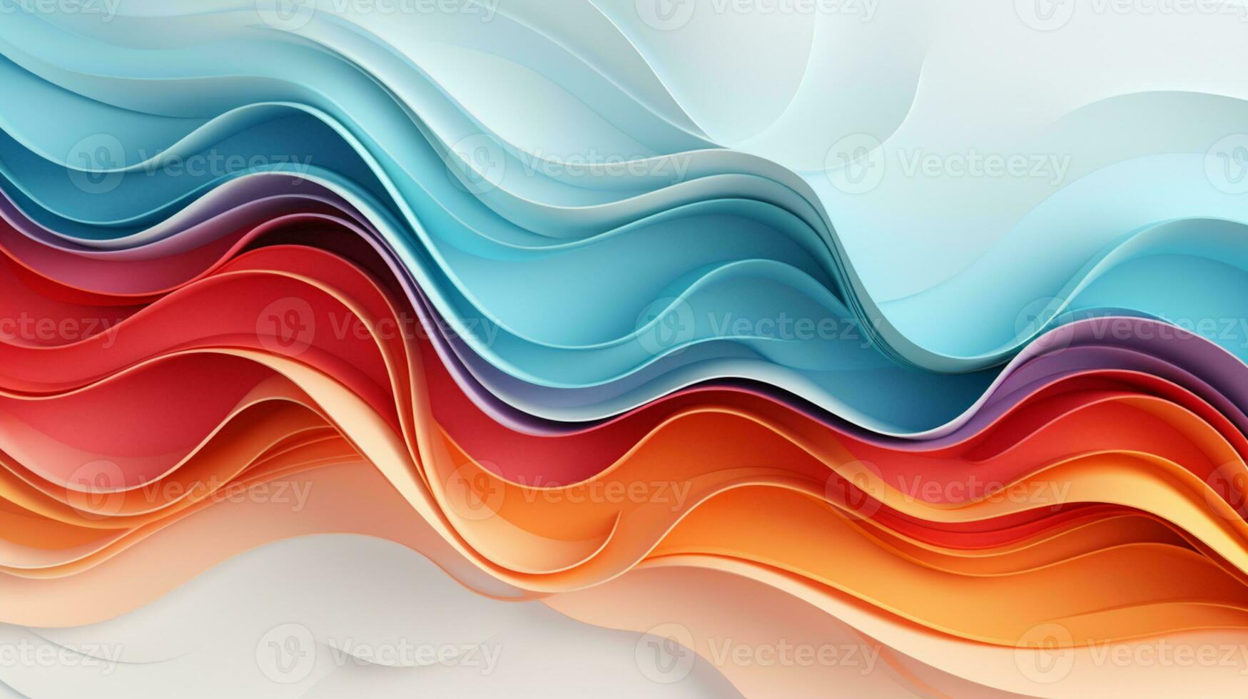 Colorful paper waves on white background, abstract papercut design, AI Generative photo