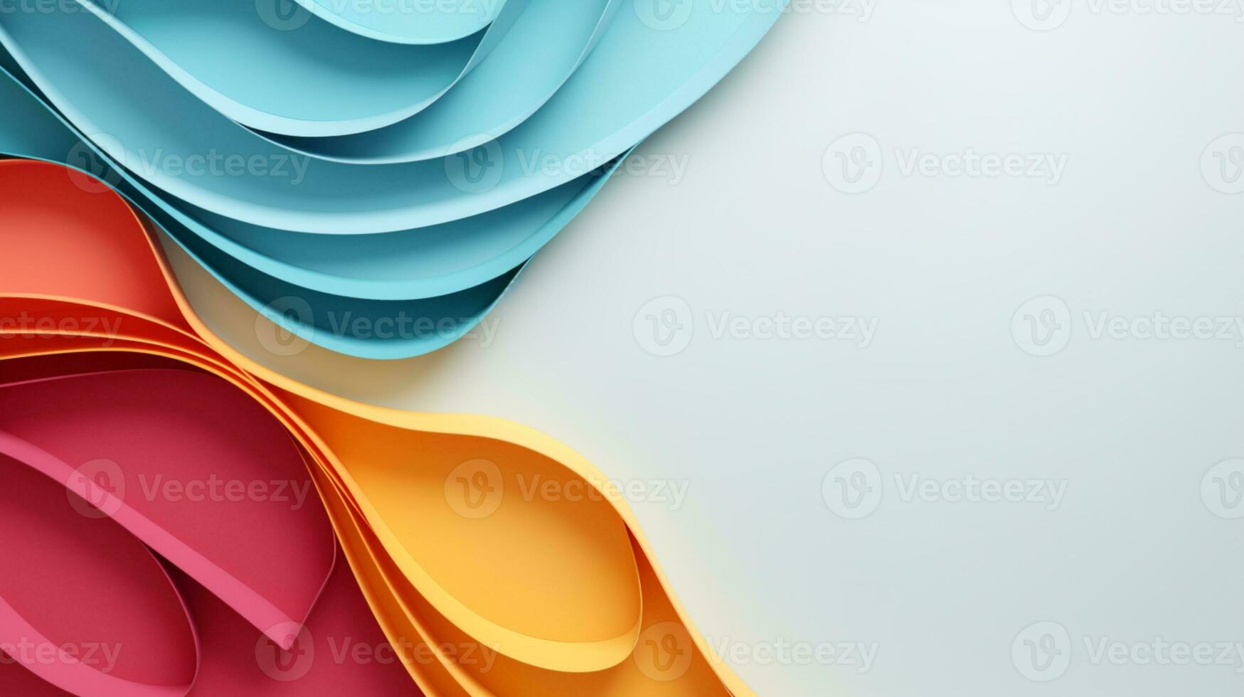 Colorful paper waves on white background, abstract papercut design, copy space, AI Generative photo