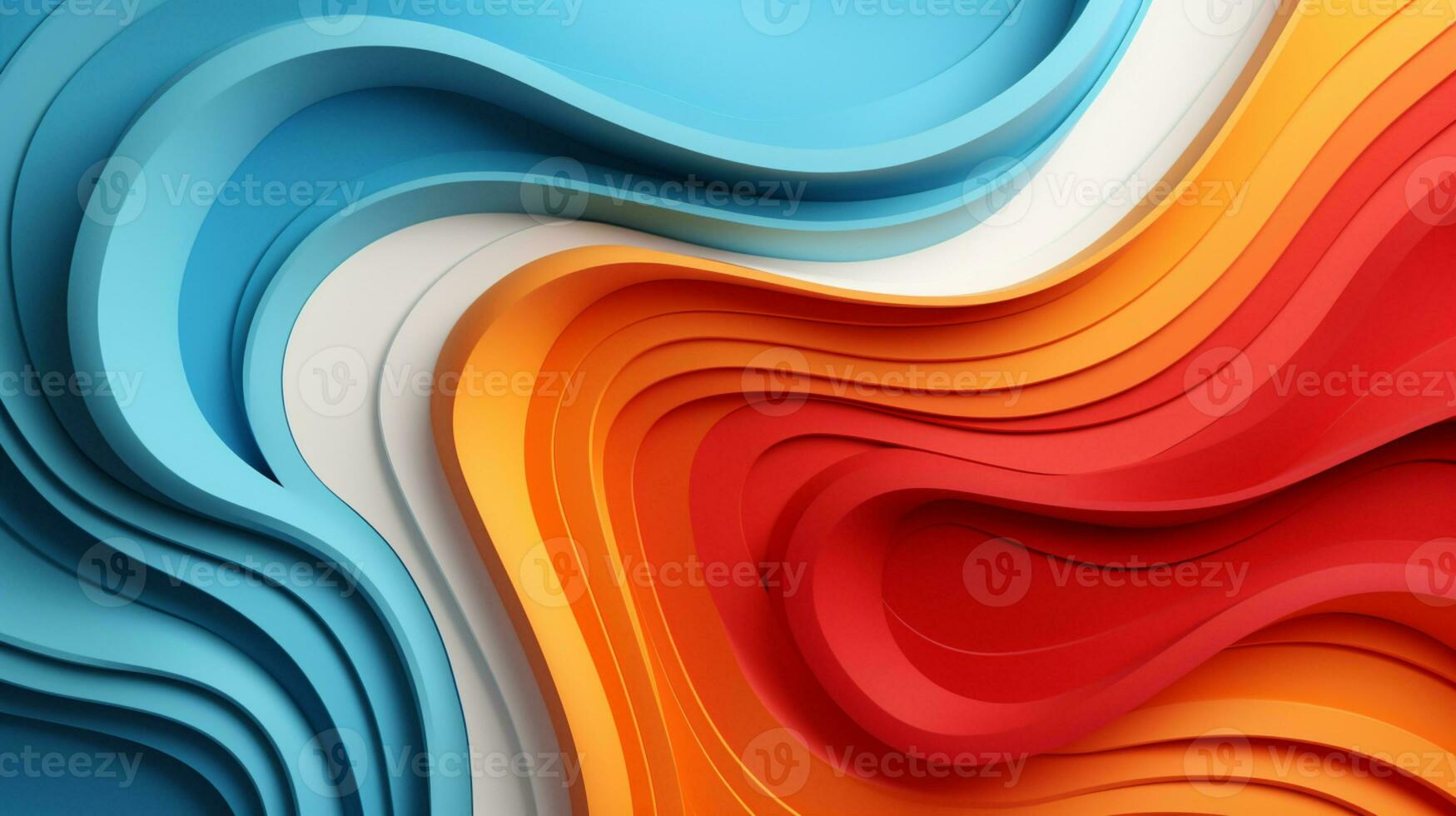 Colorful paper waves on white background, abstract papercut design, AI Generative photo
