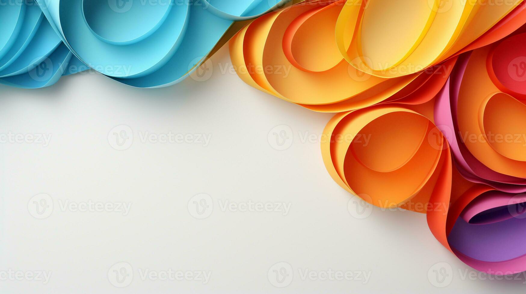 Colorful paper waves on white background, abstract papercut design, copy space, AI Generative photo