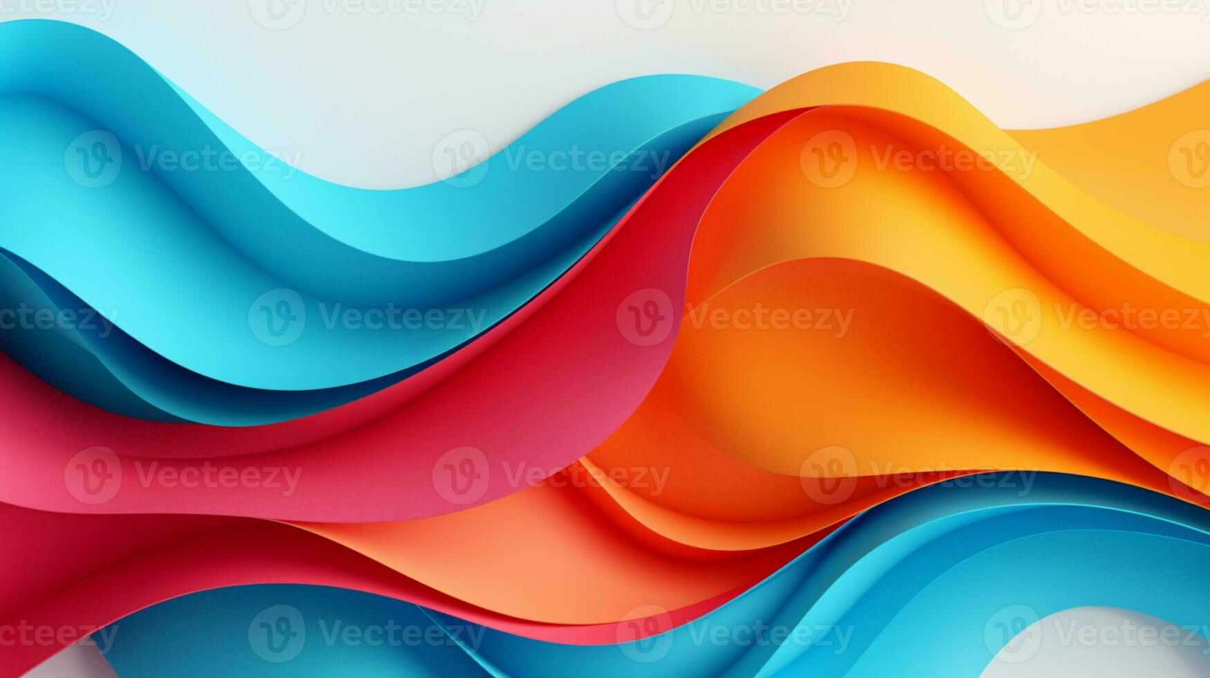 Colorful paper waves on white background, abstract papercut design, AI Generative photo