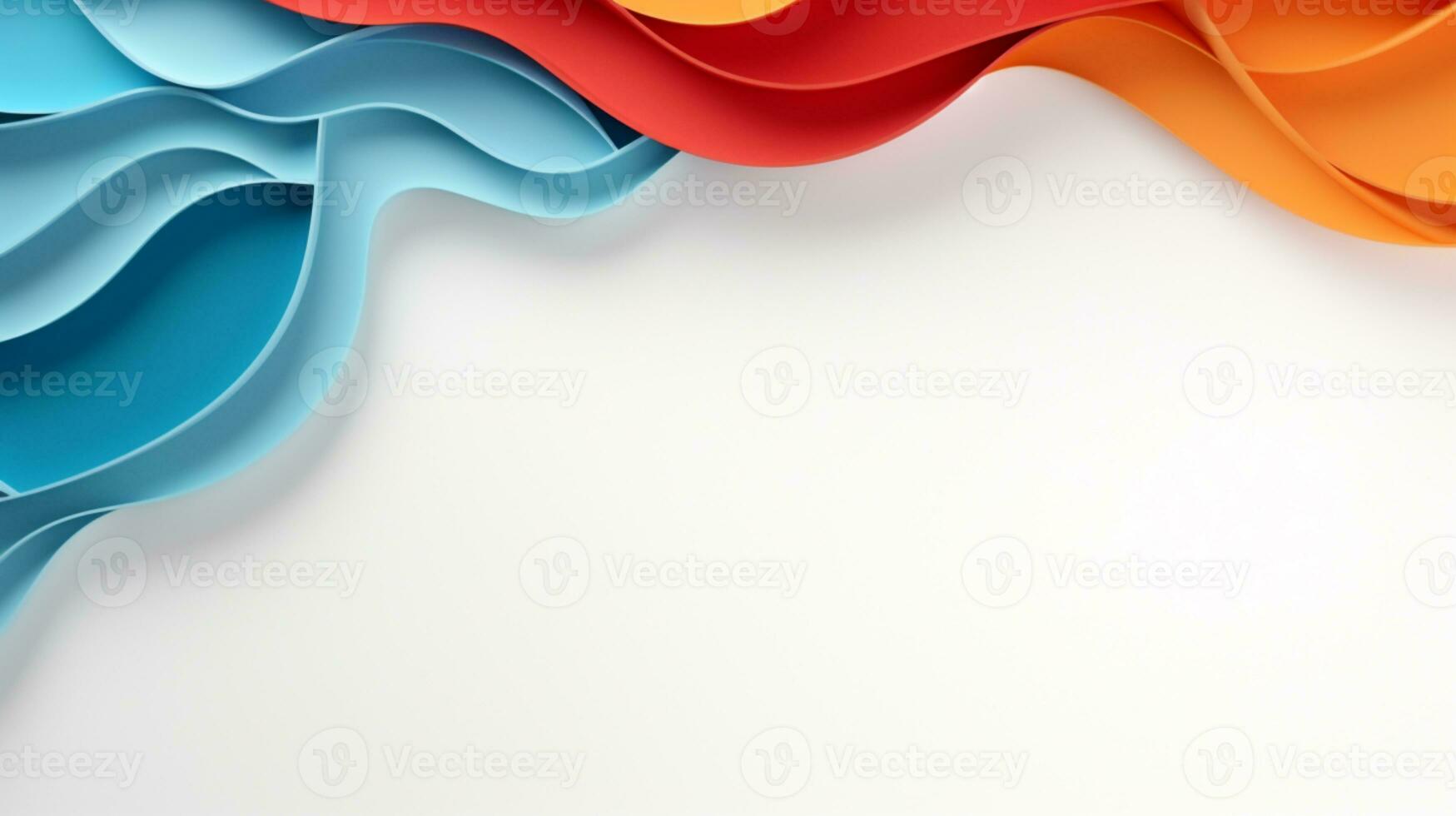 Colorful paper waves on white background, abstract papercut design, copy space, AI Generative photo