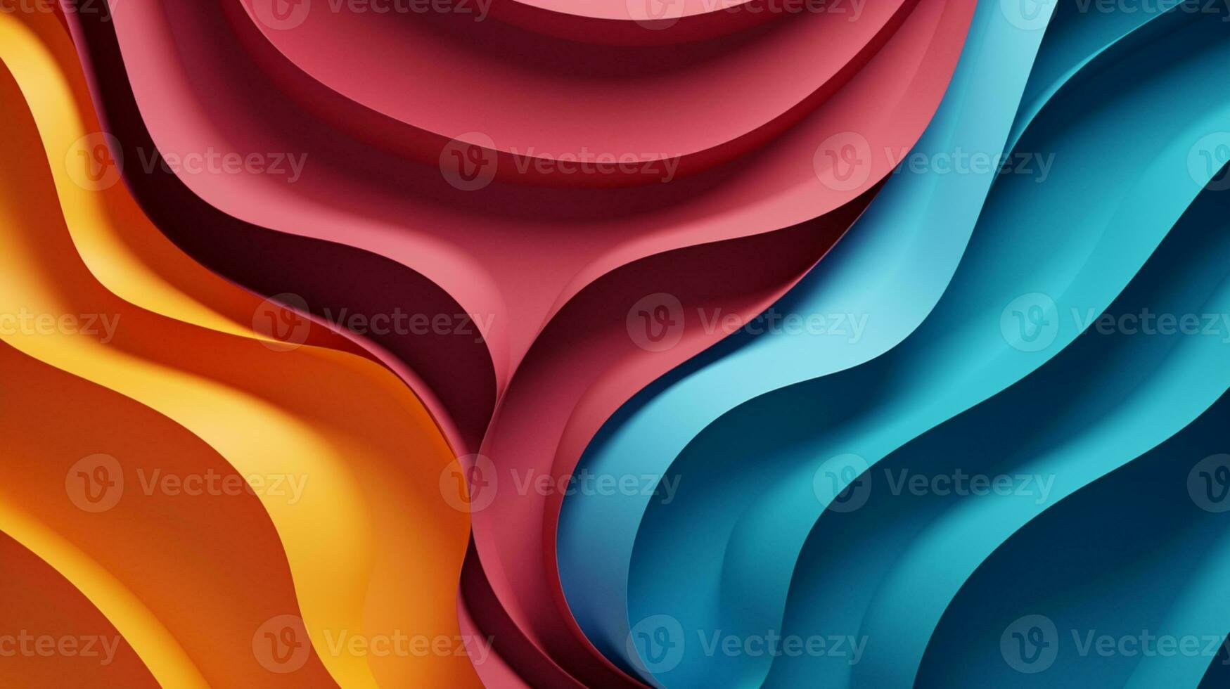 Colorful paper waves on white background, abstract papercut design, AI Generative photo