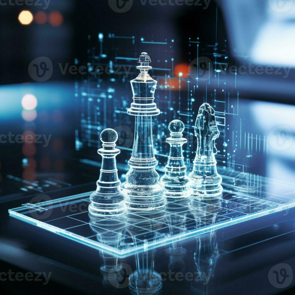 Close-up of a game of chess technology design display Business Management Performance and Financial Flows, strategy board game, problem solving, AI Generative photo