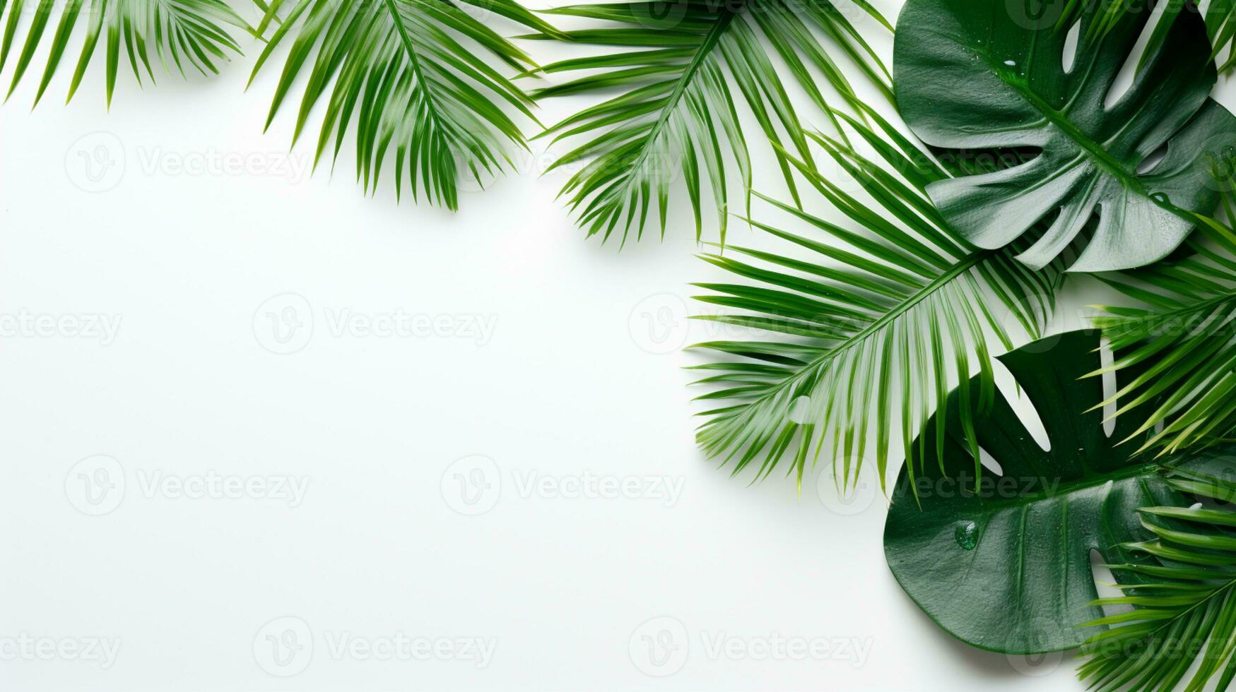 Tropical frame with green palm leaves Design on background, Copy space, Summer background, AI Generative photo