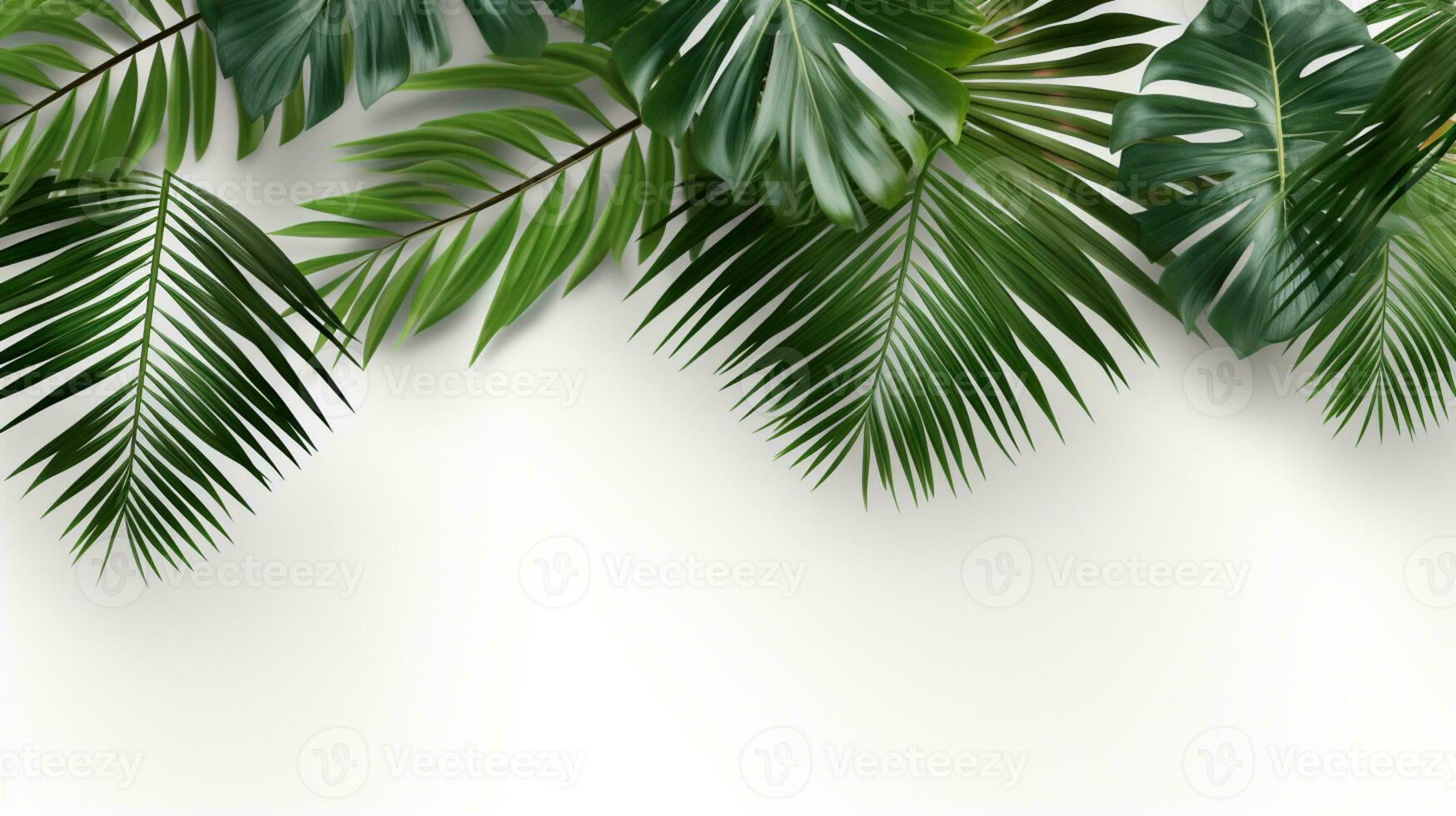 Tropical frame with green palm leaves Design on background, Copy space, Summer background, AI Generative photo