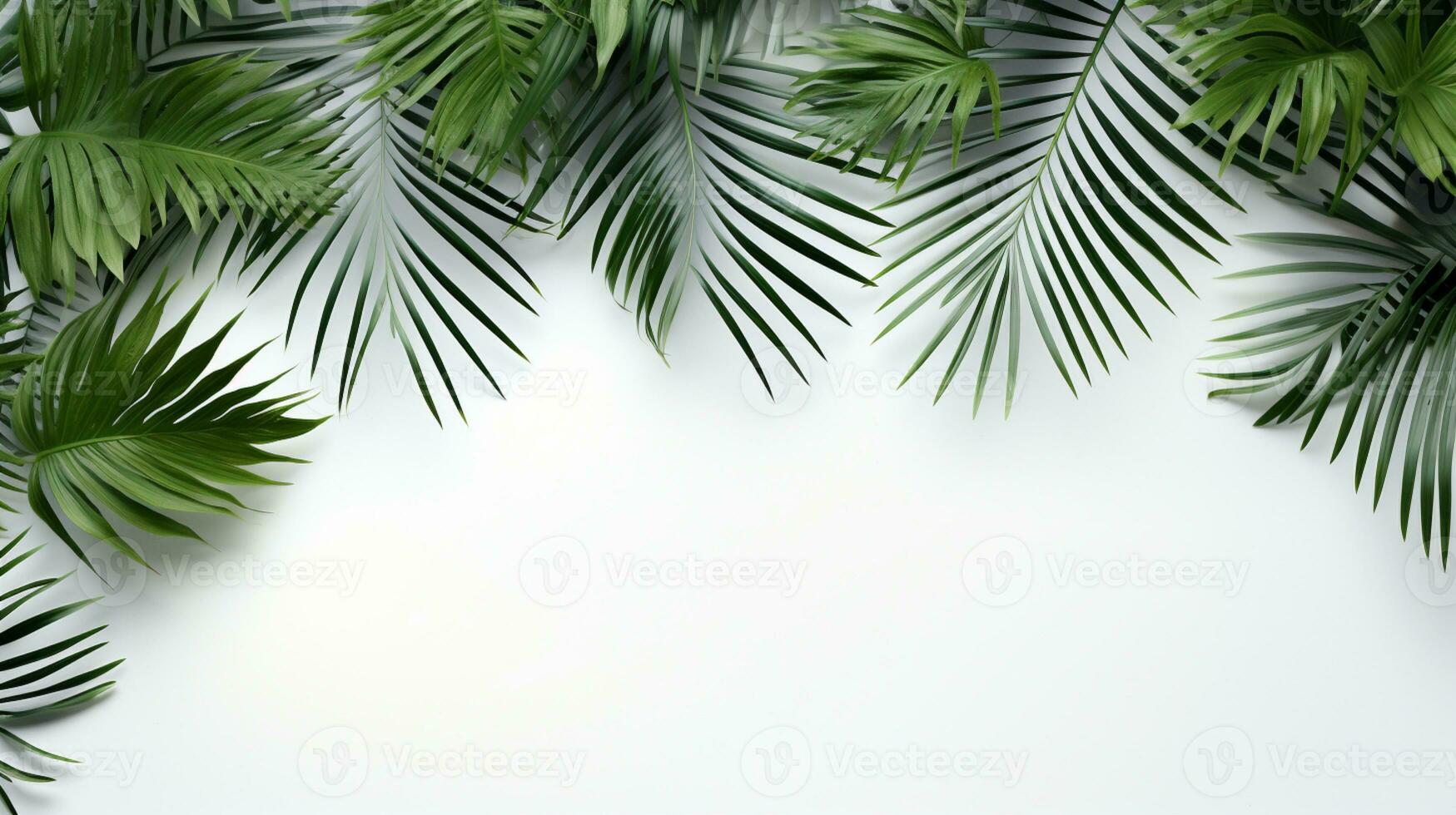 Tropical frame with green palm leaves Design on background, Copy space, Summer background, AI Generative photo