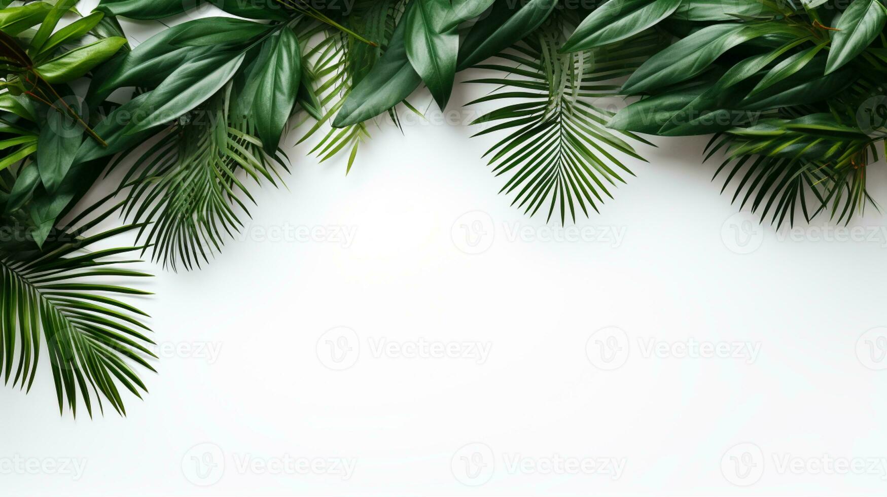 Tropical frame with green palm leaves Design on background, Copy space, Summer background, AI Generative photo