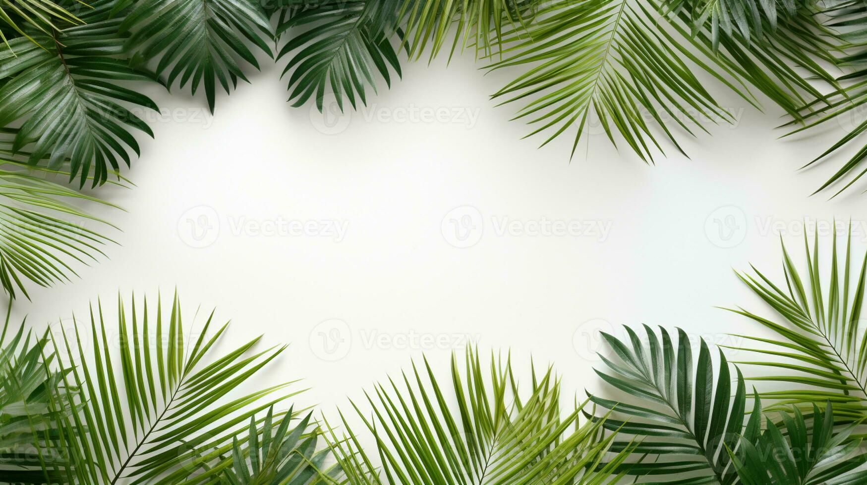 Tropical frame with green palm leaves Design on background, Copy space, Summer background, AI Generative photo
