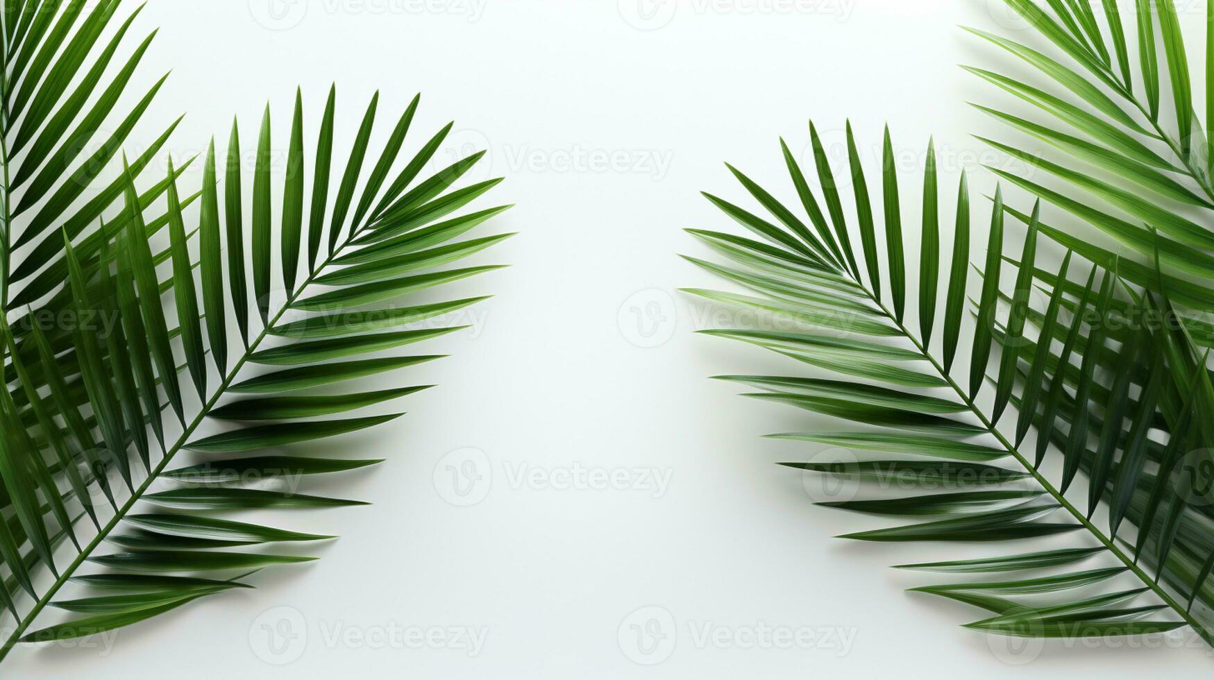 Tropical frame with green palm leaves Design on background, Copy space, Summer background, AI Generative photo