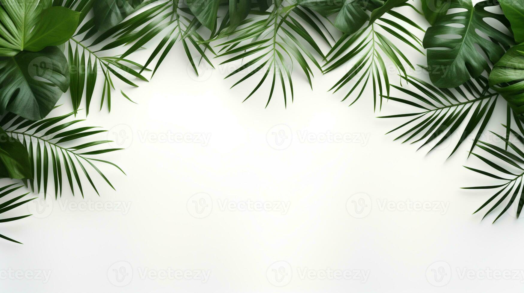 Tropical frame with green palm leaves Design on background, Copy space, Summer background, AI Generative photo