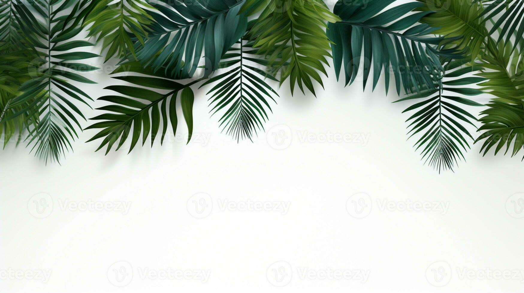 Tropical frame with green palm leaves Design on background, Copy space, Summer background, AI Generative photo